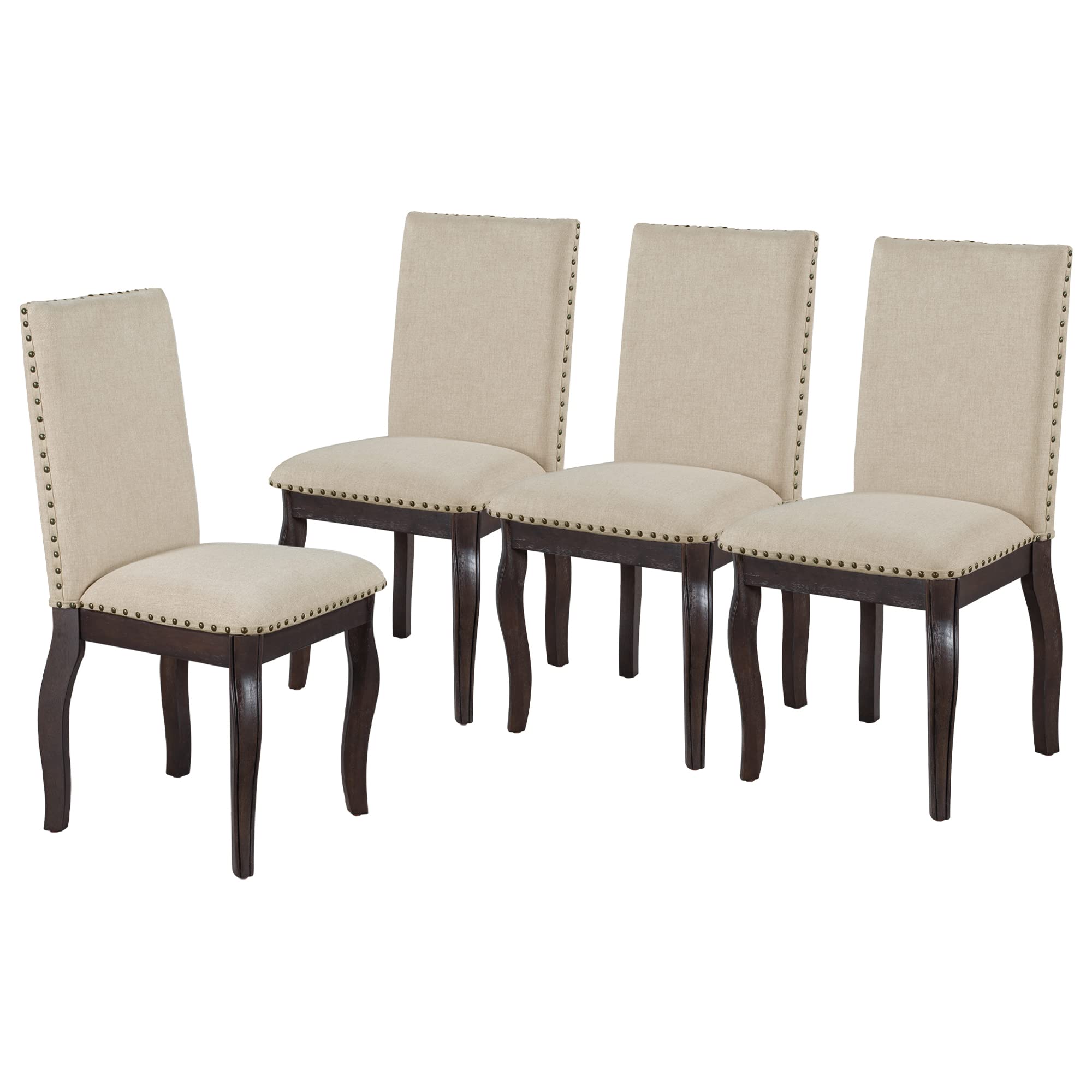Knocbel Farmhouse Upholstered Dining Chair Set of 4 - Kitchen & Dining Room Chairs with Nailhead Trim, 250lbs Weight Capacity, Espresso Finish - Perfect for Farmhouse Decor, Family Dinners & Restaurant Seating