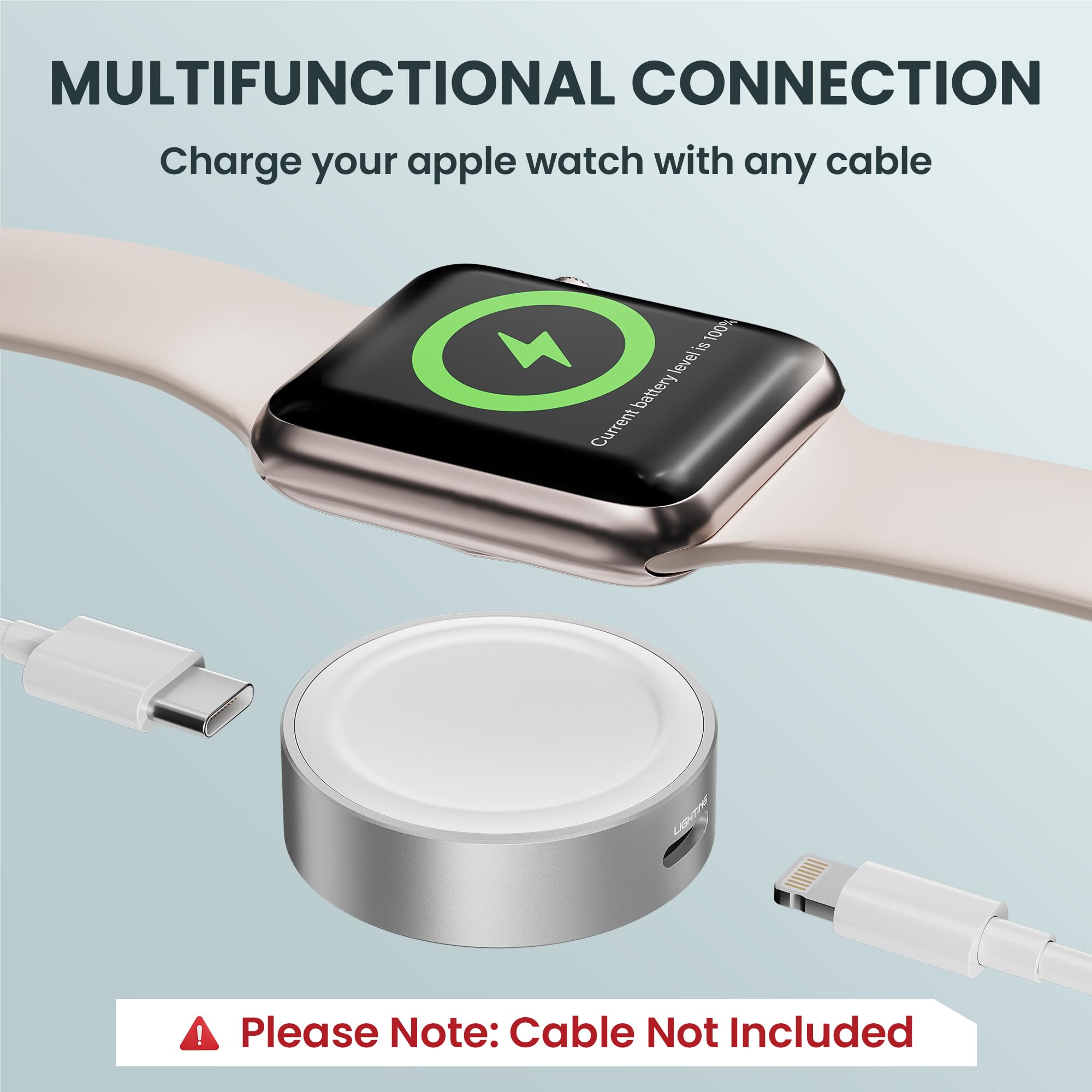 Ruxely Magnetic Charger Adapter for Apple Watch - Portable Wireless Fast iWatch Charger with USB-C & iPhone Power Port - Short Apple Watch Charging Cable for iWatch Series 10/9/8/7/6/Ultra 2/SE (42/44/46mm) - Perfect for Travel, Office & Home Use