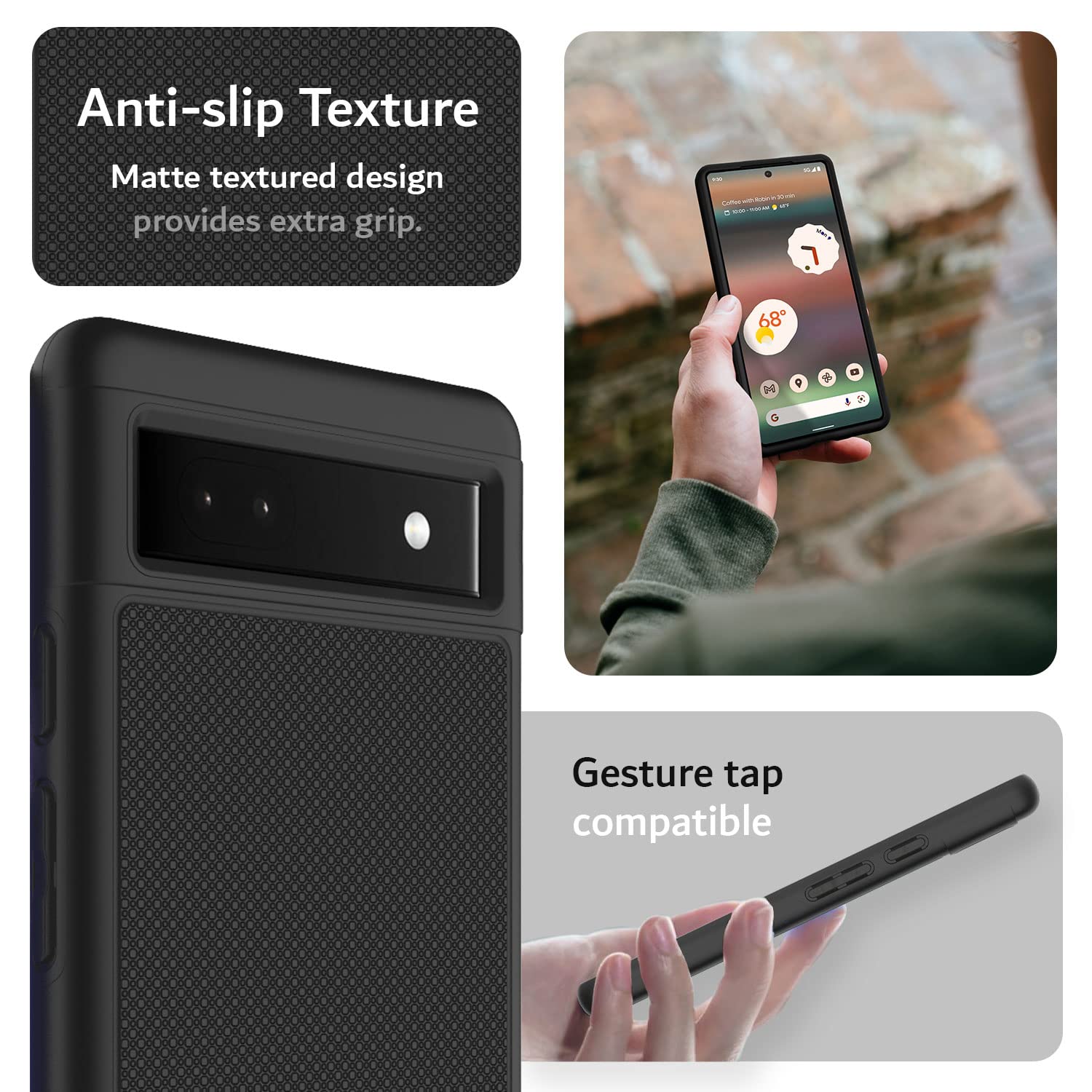Military Grade Shockproof Google Pixel 6a Case (2022) | TUDIA MergeGrip Dual Layer Protective Phone Cover | Drop Tested, Non-Slip Slim Design - Matte Black | Perfect for Outdoor Activities, Construction Work & Daily Protection
