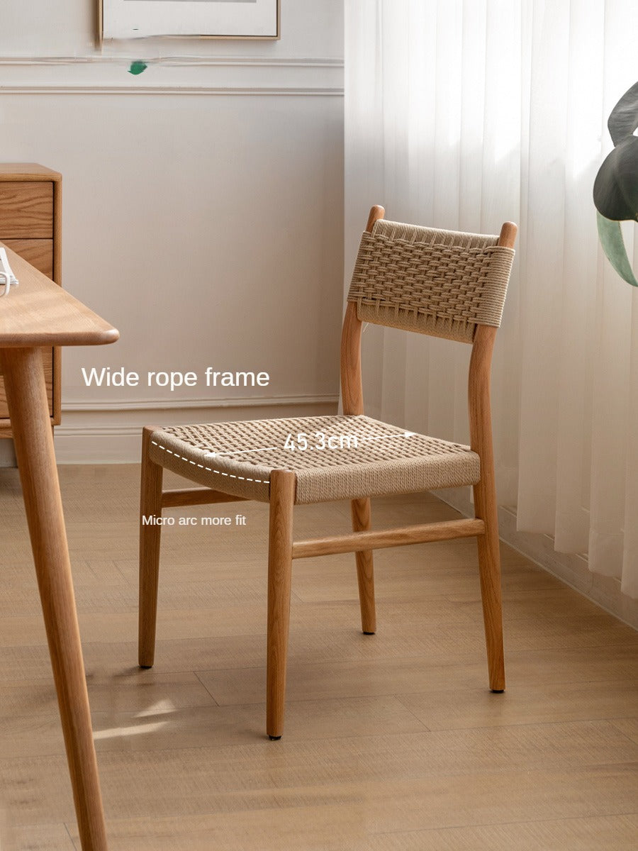 Solid Oak & Cherry Wood Rope Dining Chair - Rustic Farmhouse Style for Kitchen, Dining Room, and Outdoor Patio Seating