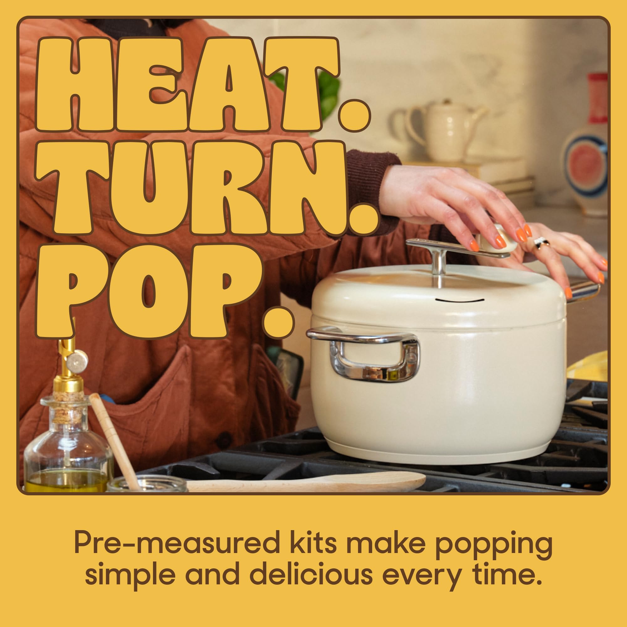 Popsmith 6 Quart Stovetop Popcorn Maker Starter Bundle in Cream - Includes 5 Movie Theater & 5 Kettle Corn Popcorn Kits - Stainless Steel Popcorn Machine for Gas, Electric & Induction Stovetops - Perfect for Movie Nights, Parties & Family Snack Time