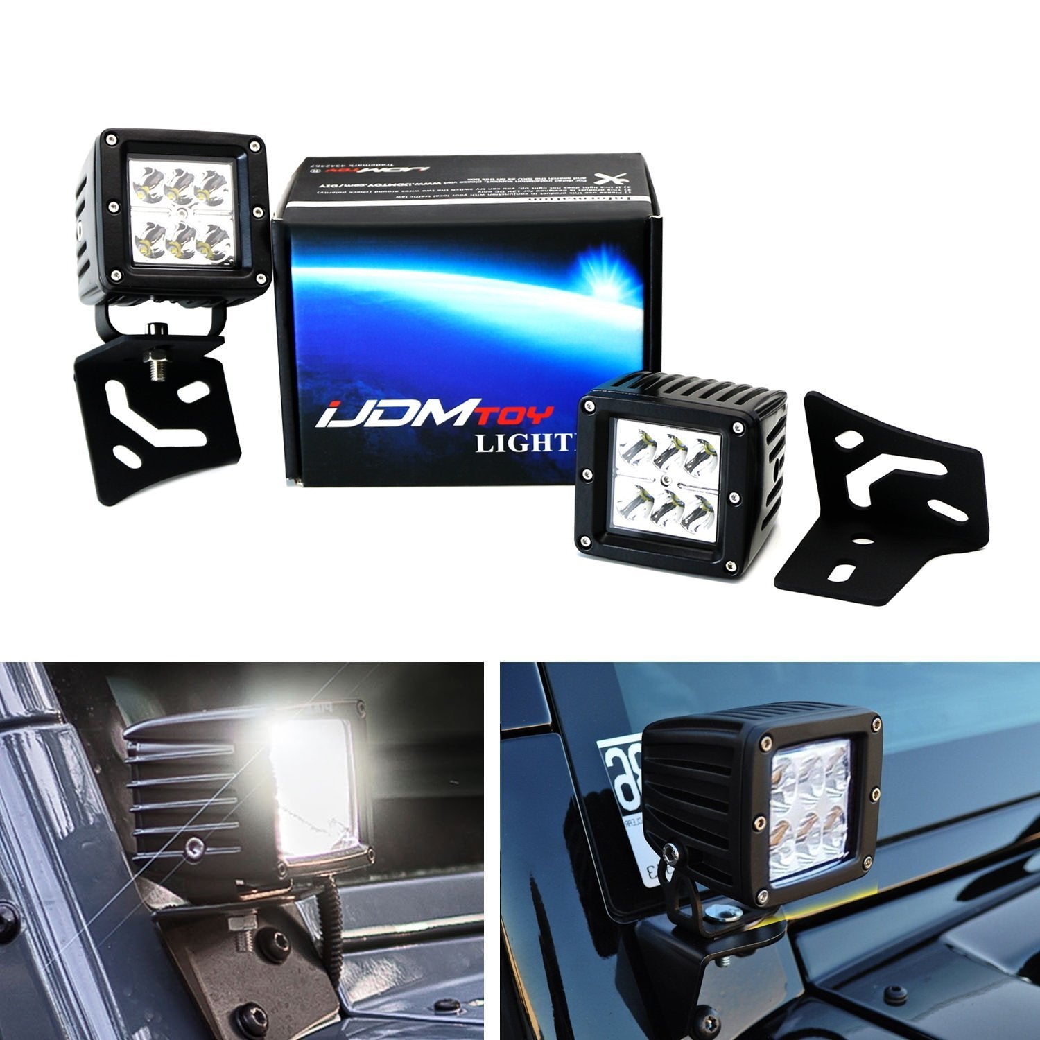 48W LED Driving Pod Lights with A Pillar Bracket & Wiring Kit - Waterproof Off-Road Lights for Jeep Wrangler TJ JK - Perfect for Night Driving, Trail Adventures & Off-Roading