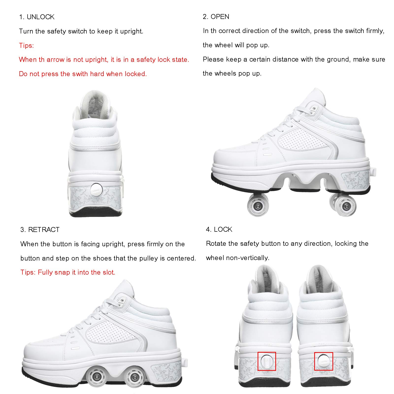 YXHUI LED Roller Shoes for Men & Women - Pop Out Wheel Inline Skates with Automatic Walking & Invisible Pulley Design - Silver EU38/UK4.5 - Perfect for Commuting, Fitness & Outdoor Fun