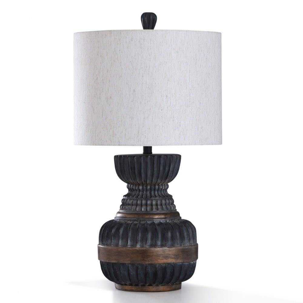 Vintage Malta Ribbed Faded Ebony & Bronze Metal Table Lamp - Elegant Home Decor for Living Room, Bedroom or Office Lighting