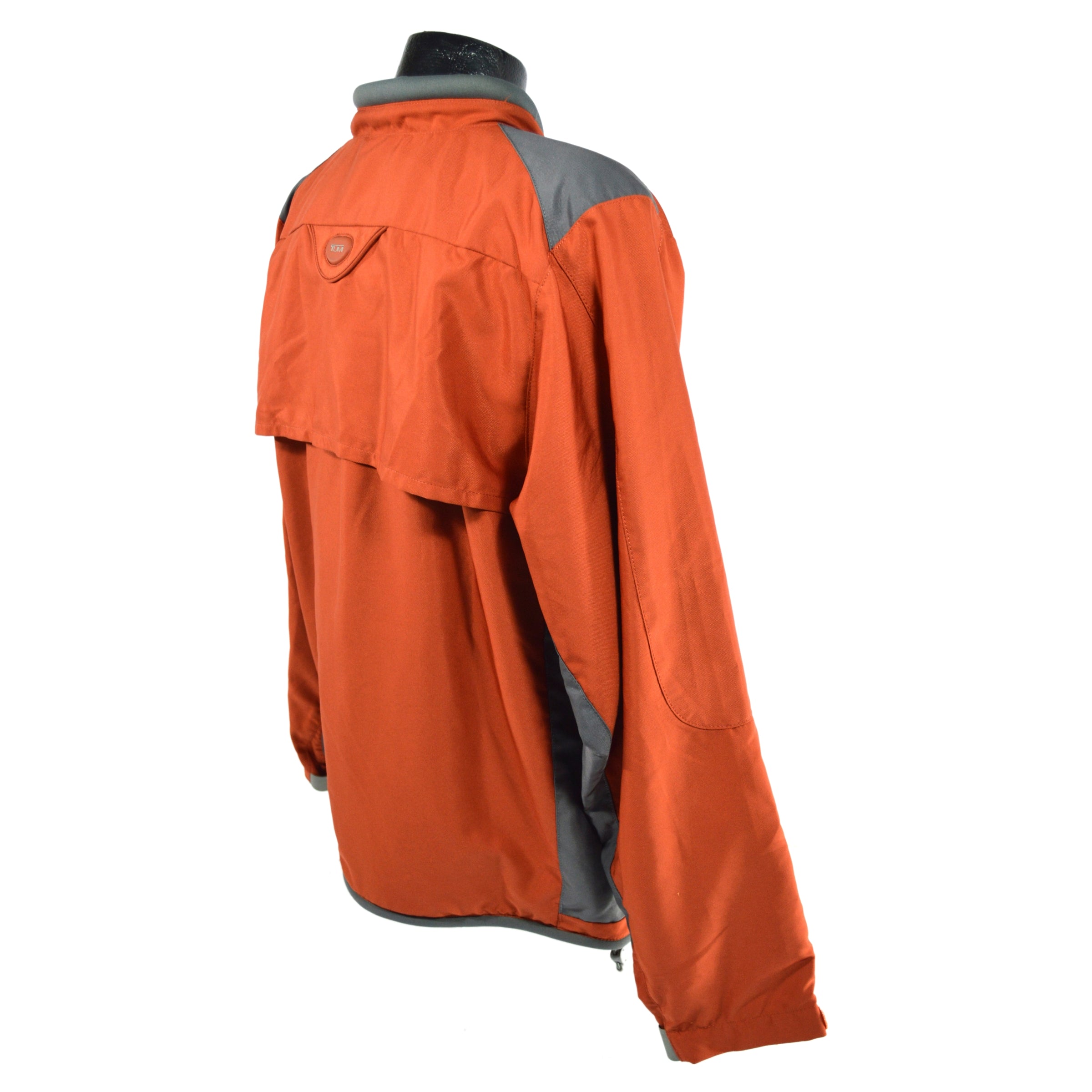 Pre-Owned TUMI Travel Jacket - Medium Size in Burnt Orange & Gray with Large Pockets | Perfect for Business Trips & Outdoor Adventures