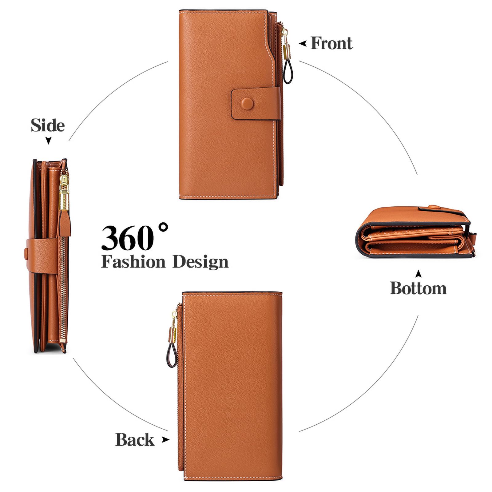 GAEKEAO Women's RFID Blocking Leather Wallet - Large Capacity Purse with Multiple Card Slots & Zipper Coin Pocket | Perfect for Everyday Use, Travel & Gift Giving