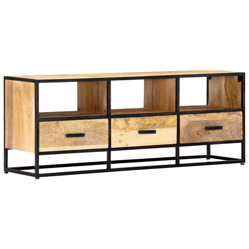 Rustic Industrial TV Stand with 3 Drawers & 3 Shelves - 47.2 Inch Solid Mango Wood Entertainment Center for 50 Inch Flat Screen TV - Living Room Storage Cabinet with Cabinet Door for Home Theater Setup & Media Organization