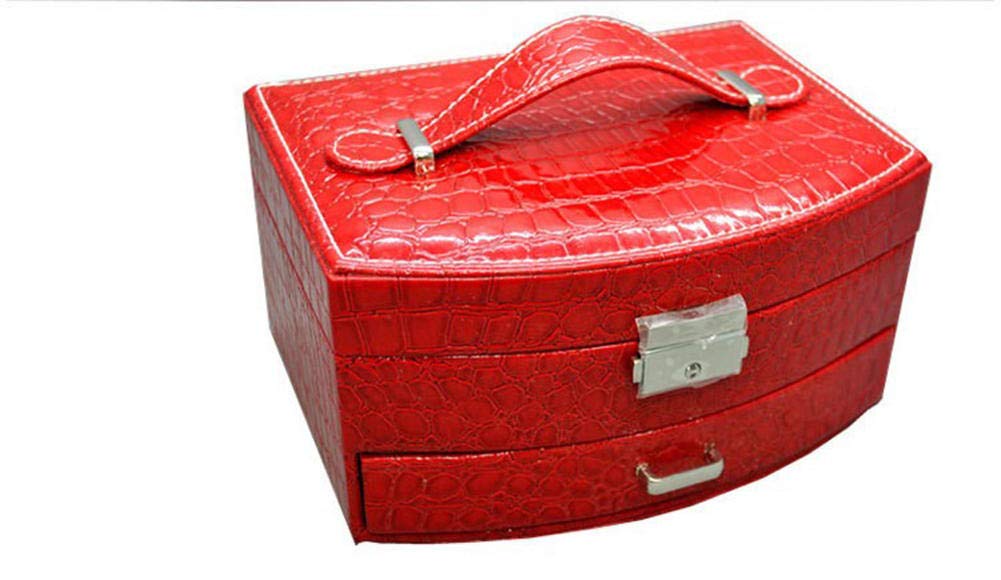 NKDbax 3-Layer PU Leather Jewelry Box with Crocodile Grain - Fashion Jewelry Storage Organizer for Necklaces, Rings & Earrings - Perfect for Travel, Home Decor & Gift Packaging