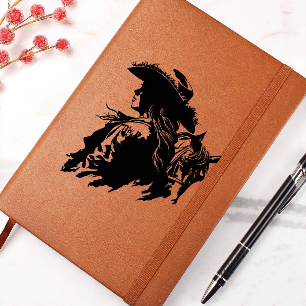 Cowgirl Vegan Leather Journal - 100 Sheets, Lined Pages, Horse Lover Gift for Women - Perfect for Writing, Sketching & Western-Themed Decor