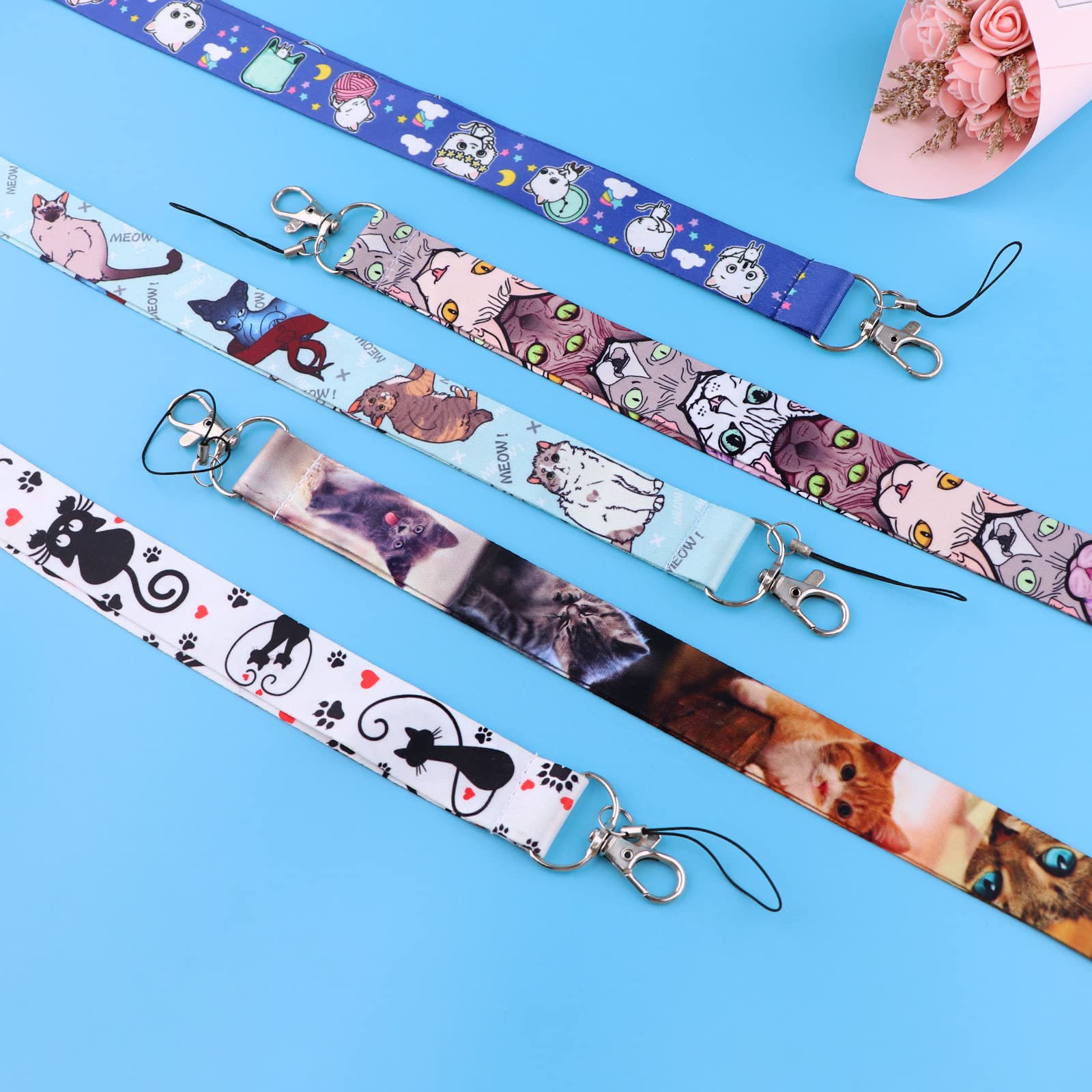 Cute Cat Keychain Lanyards for Women & Kids - 5pcs - School & Office Use
