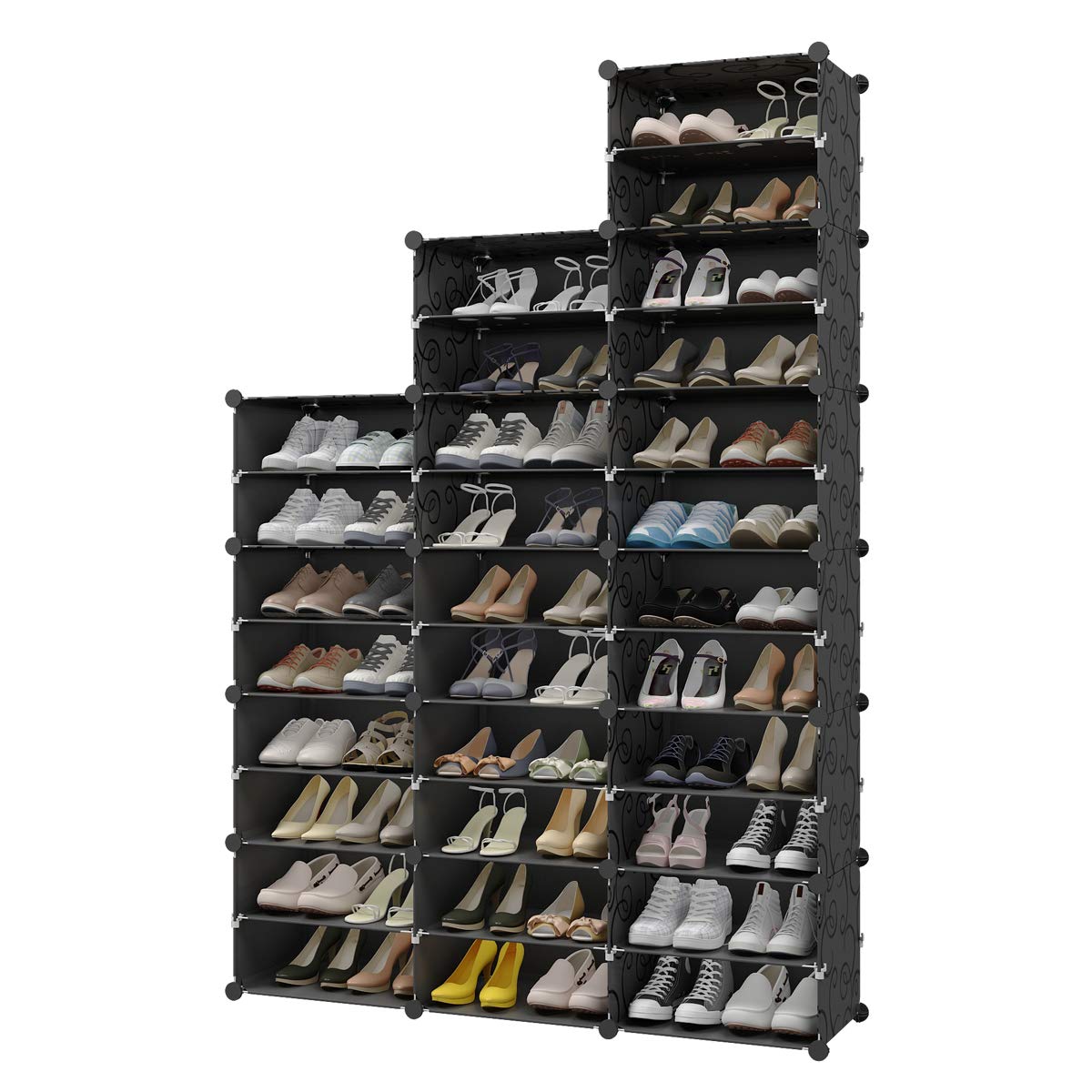 KOUSI 60-Pairs Shoe Organizer - Stackable Shoe Rack Tower with Modular Storage Cabinet for Closet & Entryway Organization (Black) | Perfect for Small Spaces, Dorm Rooms & Apartment Living