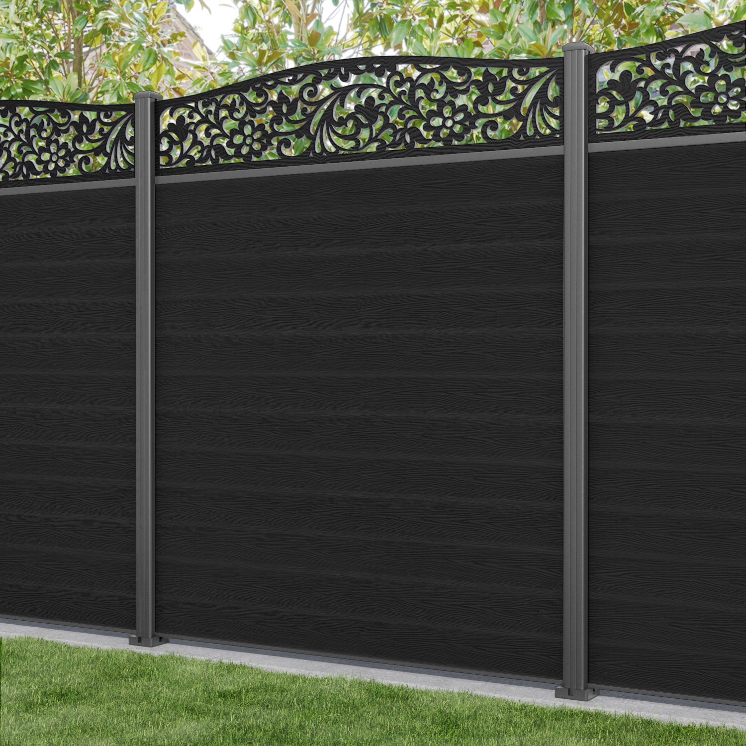 Classic Eden Curved Top Black Fence Panel with Aluminum Posts - Perfect for Garden, Backyard, and Outdoor Privacy Fencing