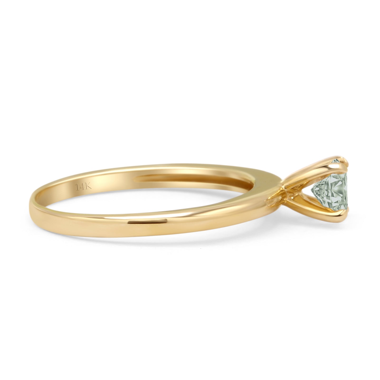 14K Yellow Gold Minimalist Round Solitaire Natural Green Amethyst Prasiolite Ring for Women - Elegant Dainty Wedding Engagement Promise Jewelry Gift for Her - Perfect for Anniversaries, Valentine's Day & Special Occasions