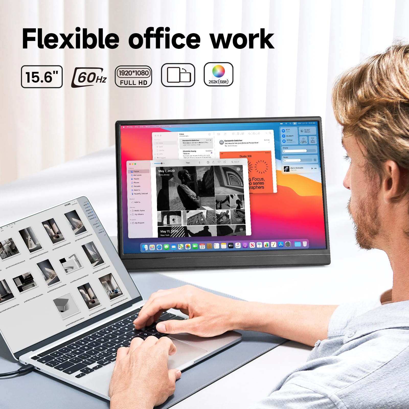 15.6 Inch Portable Monitor - 1080P HDR Dual Screen Folding Display with Stand & VESA Mount for Laptop, PC, Phone, Gaming - Ideal for Work, Travel, and Multi-Tasking (15.6 Inches)