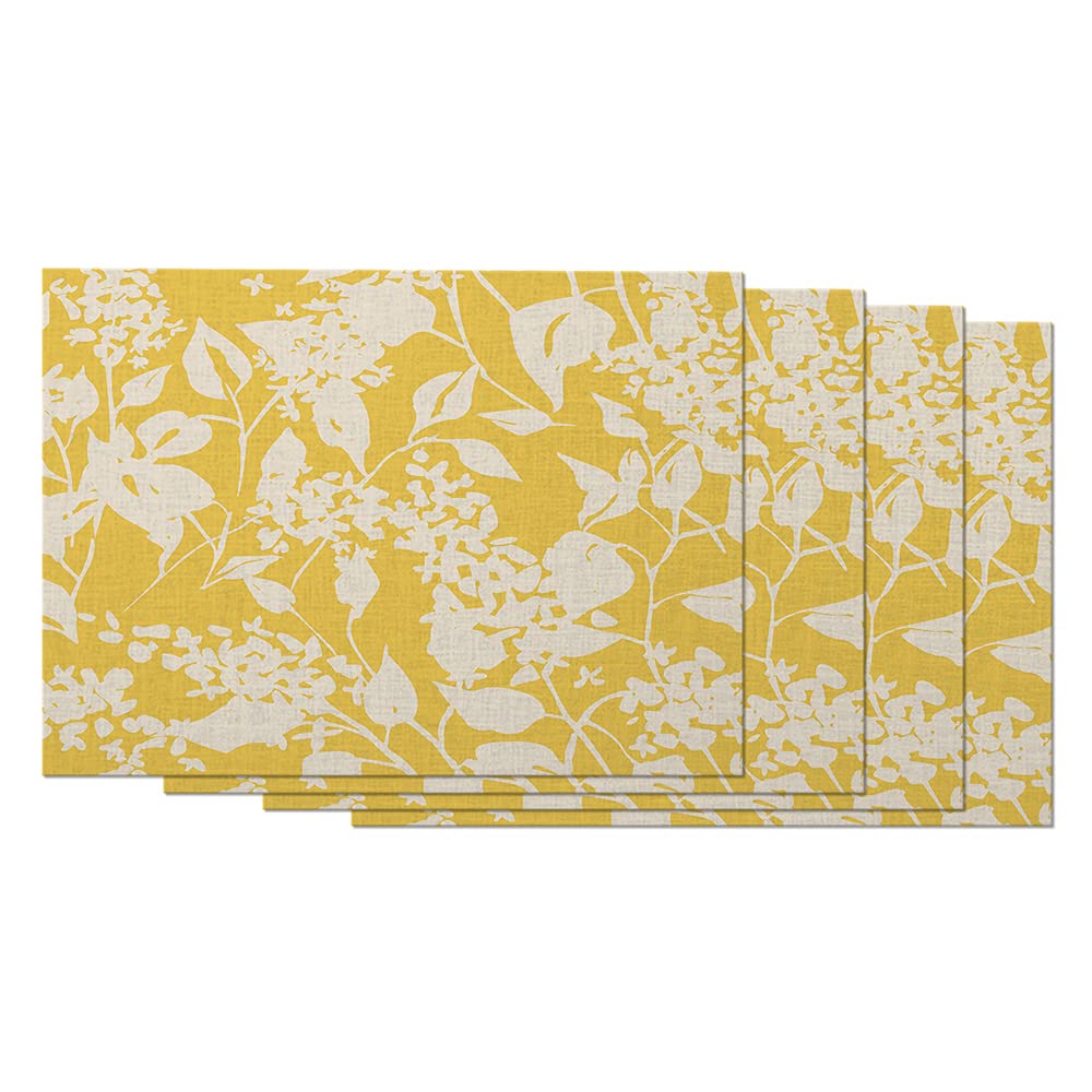 AOYEGO Vintage Floral Placemats Set of 4 - 12x18 Inch Cotton Linen Table Mats with Blooming Lilac & Botanical Spring Flowers Design for Dining Table Decor, Kitchen, Party, and Home Decoration