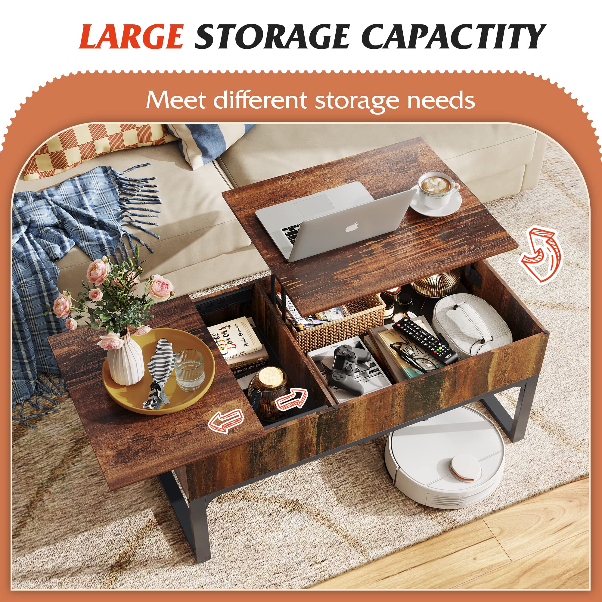 WLIVE Lift Top Coffee Table with Storage - 40.9