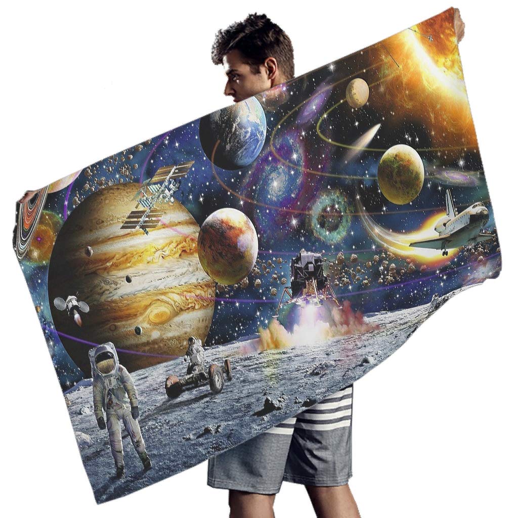 Greenieey Outer Space Planet Astronaut Oversized Beach Towel - Super Absorbent Swimming & Bath Pool Towel for Kids & Adults - Perfect for Beach, Pool, Gym, Travel and Outdoor Activities