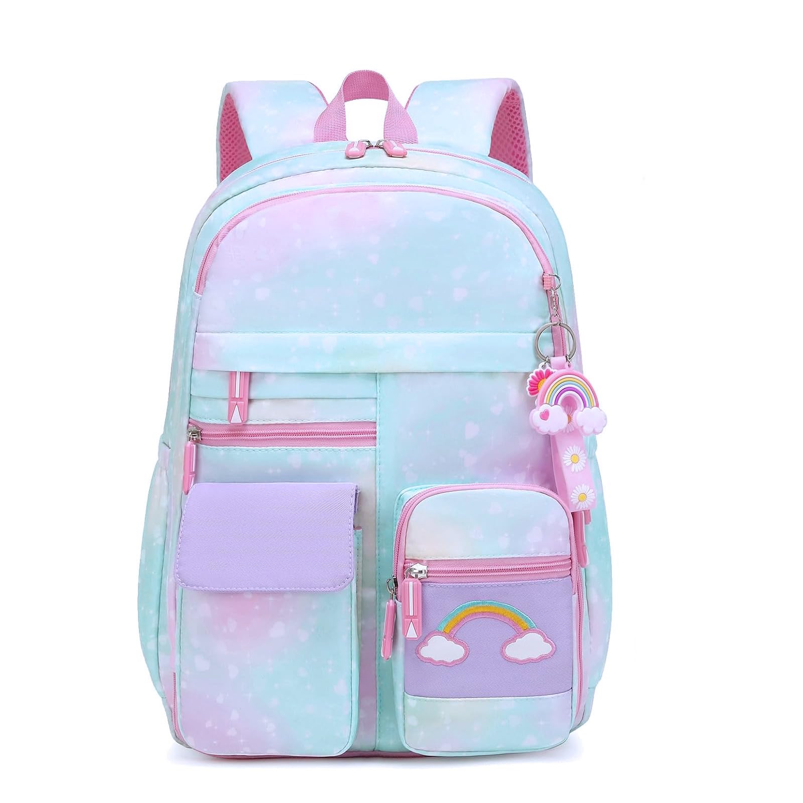 **Rainbow Girls School Backpack - Cute Kids Backpack for Back to School, Laptop & Travel, Includes Pencil Case (Blue Set) - Perfect for School, College, Day Trips & Outdoor Adventures**