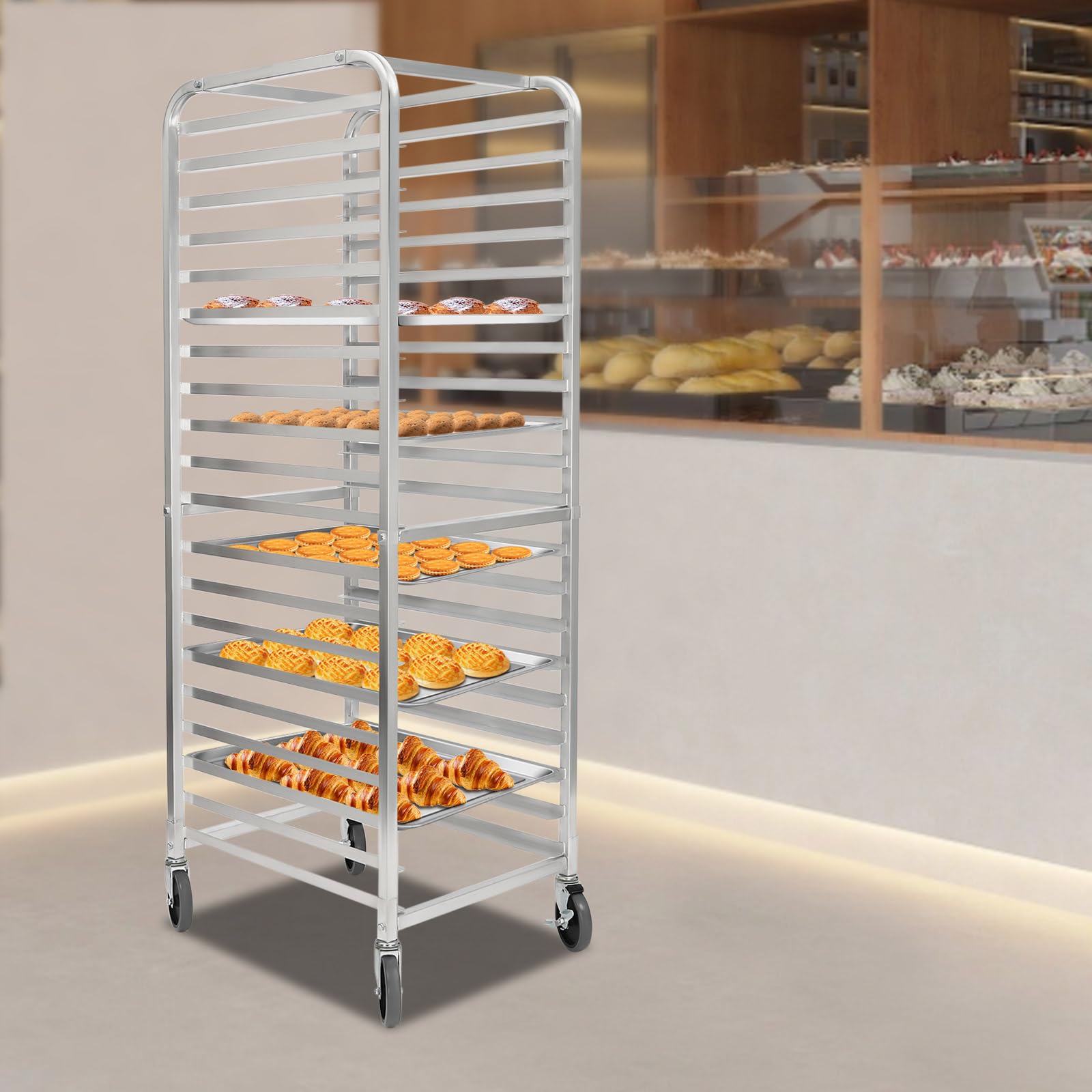 YIYIBYUS 20-Tier Commercial Baking Pan Rack with Casters - Heavy Duty End Load Bun Sheet Pan Storage Rack for Kitchen, Bakery, Restaurant & Catering - Perfect for Organizing Baking Trays, Cookie Sheets & Pizza Pans