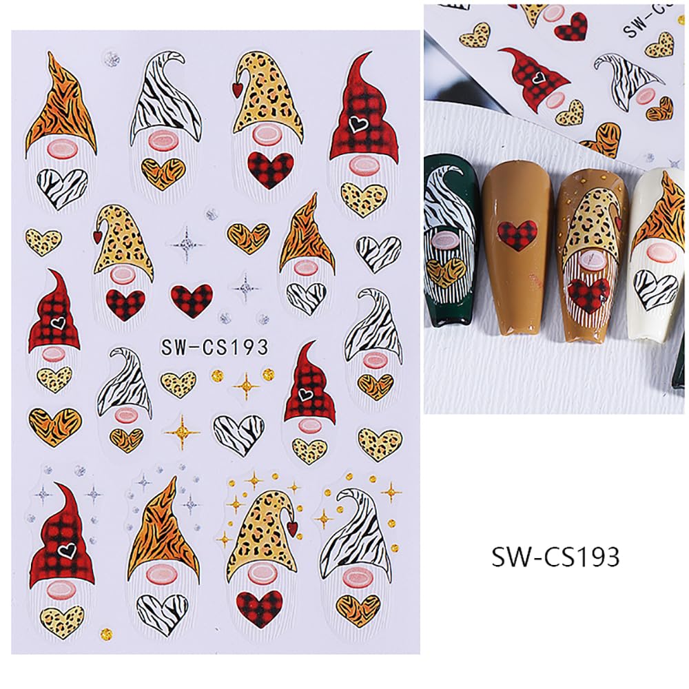 Christmas Nail Stickers - Santa Claus & Heart 3D Self-Adhesive Nail Decals for DIY Nail Art - 6PCS Set - Perfect for Holiday Parties, Gift Giving & Winter Nail Designs