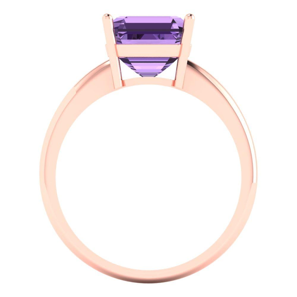 2.5ct Asscher Cut Simulated Alexandrite Solitaire Ring for Women - 14k Rose Gold Engagement, Wedding & Anniversary Jewelry - Perfect for Bridal, Proposals & Special Occasions