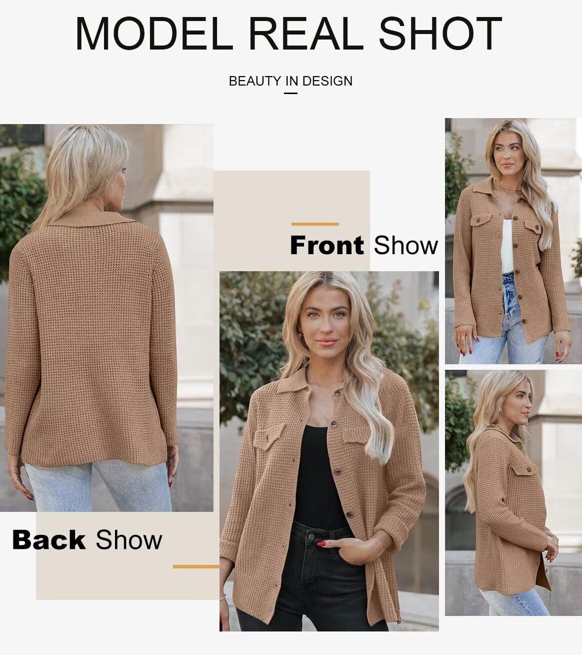 Stylish Women's Waffle Knit Shacket Jacket - Long Sleeve Button Down Sweater Top for Casual & Dressy Outfits | Perfect for Fall Layering, Office Wear & Weekend Outings