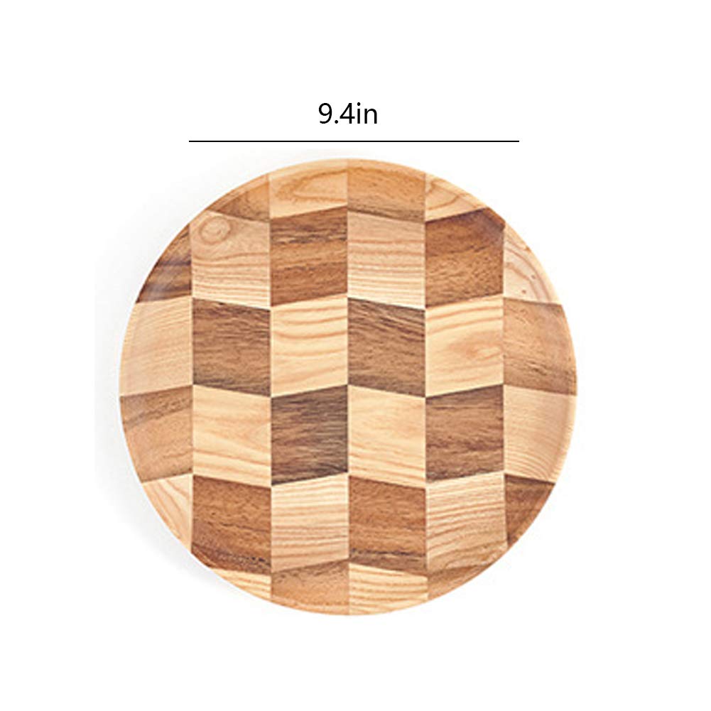 9 Inch Round Wooden Serving Tray Set - Decorative Food Plates for Coffee, Snacks, Fruits & Desserts | Lightweight & Easy Clean Dinnerware | Perfect for Tea Parties, Picnics & Home Decor