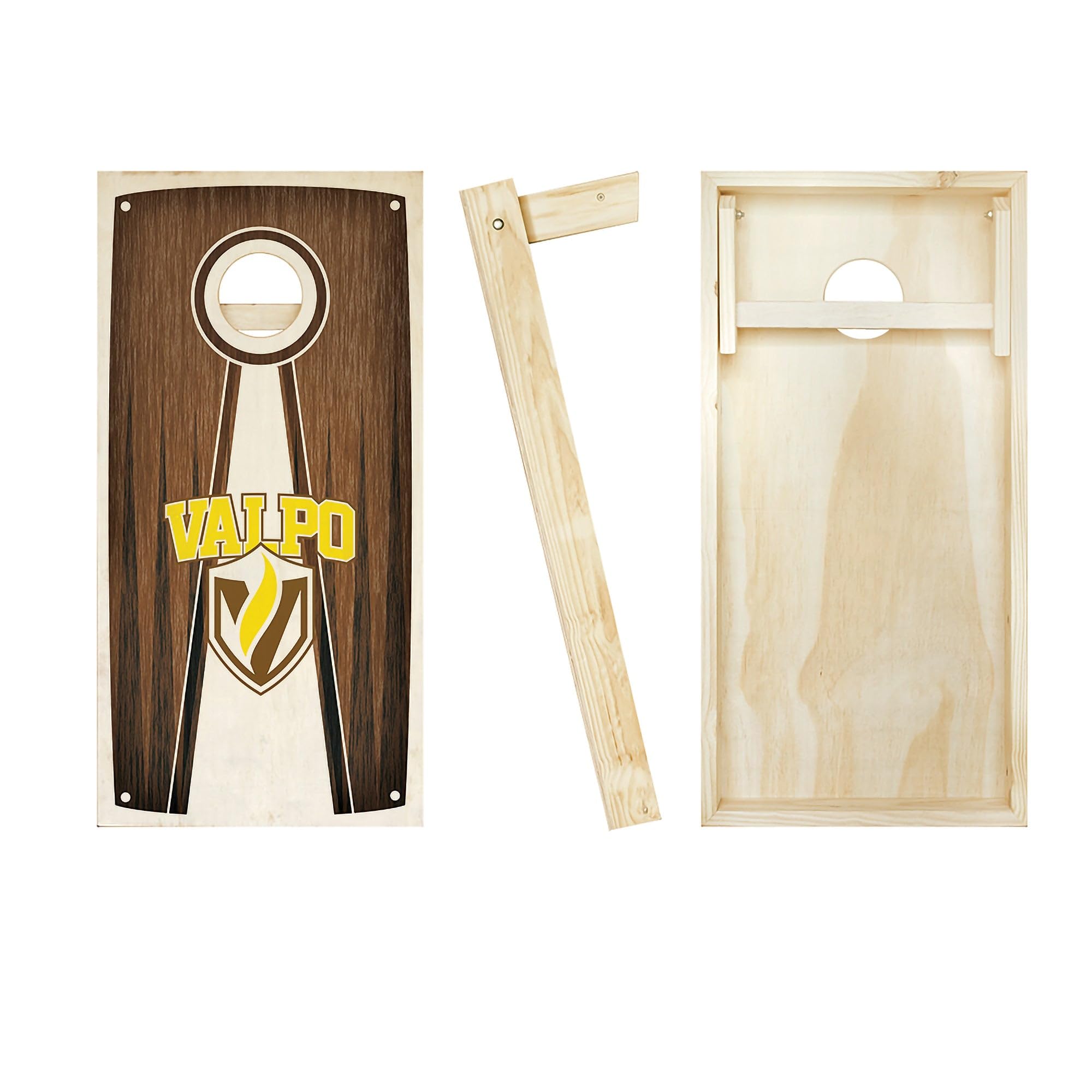 Premium Valpo Pyramid Cornhole Boards Set - 2 Boards & 8 Custom Team Logo Bags for Outdoor Tailgating, Backyard Parties, and Lawn Games