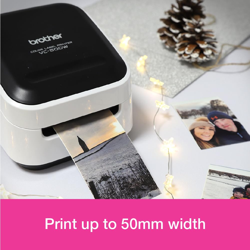 Brother VC-500W Wireless Label Maker with Full Color Printing - Desktop Photo Labeller with ZINK Zero Ink Technology, White (UK Plug) - Perfect for Home Office, Crafting & Organization