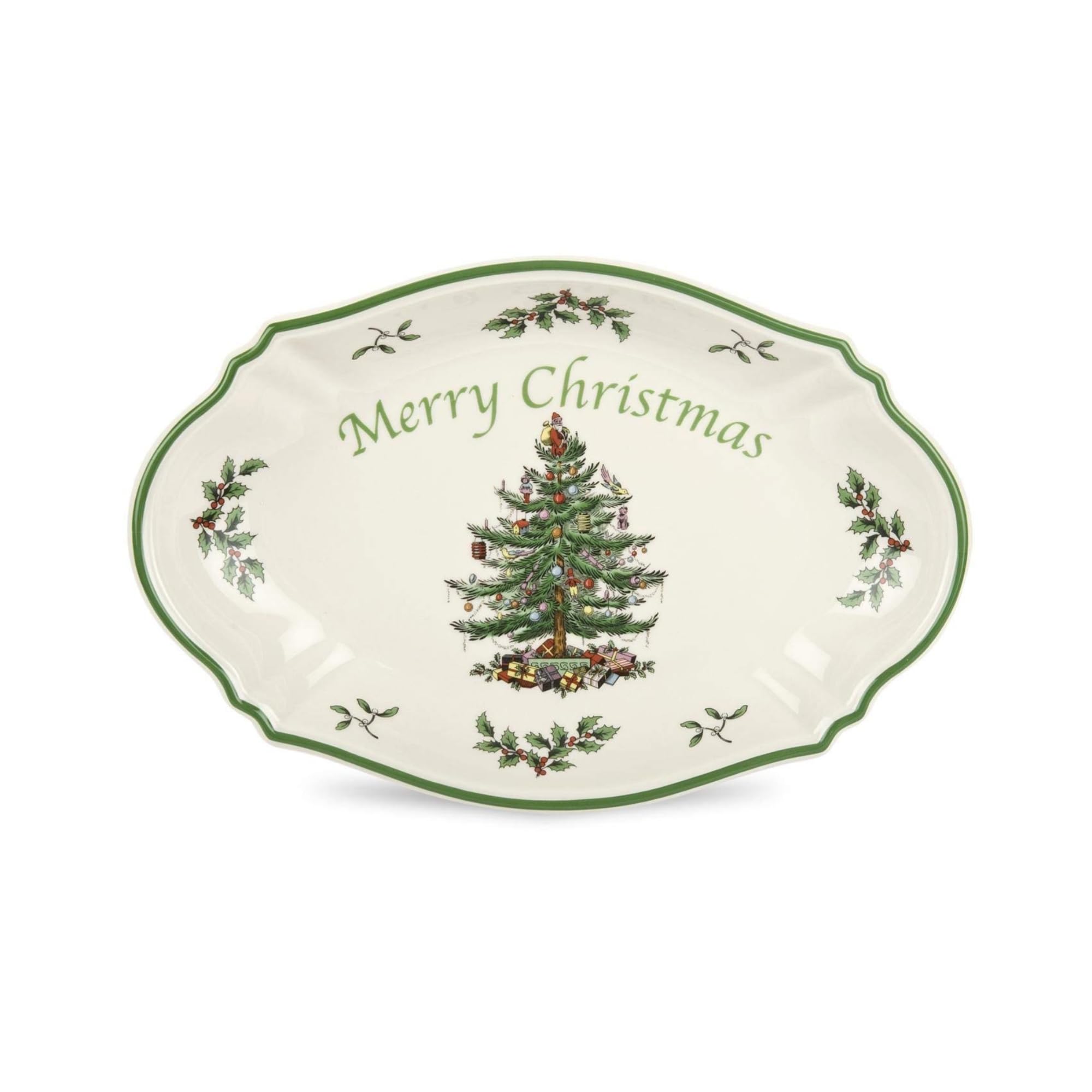 Portmeirion Spode Christmas Tree Oval Festive Serving Tray - 6-Inch Rectangular Earthenware Holiday Tableware | Microwave, Dishwasher & Oven Safe | Perfect for Christmas Parties, Holiday Entertaining & Seasonal Decor
