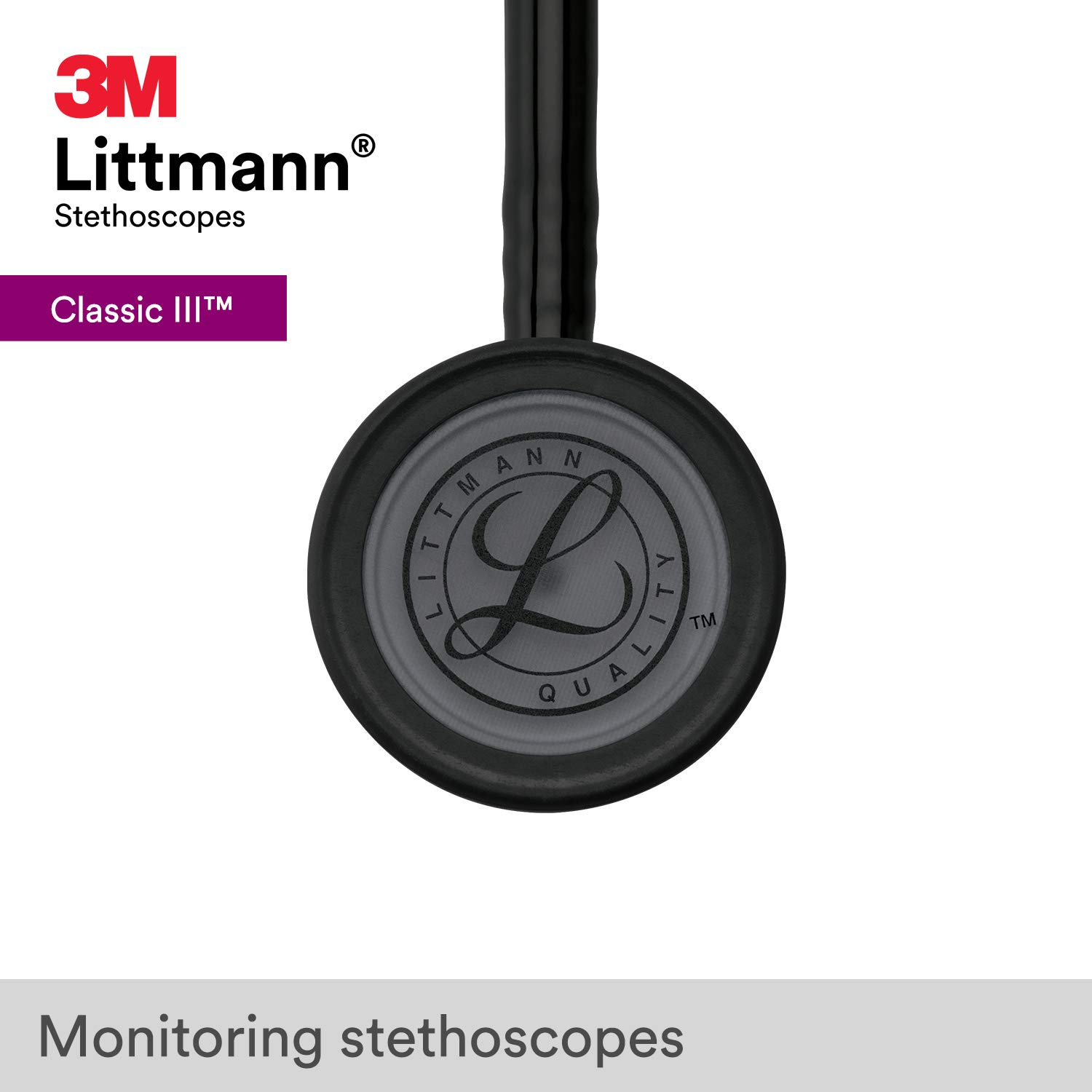 3M Littmann Classic III Monitoring Stethoscope - Black Edition with 27-Inch Tube & Chestpiece + Free ID Tag (5803 & 40007) | Ideal for Medical Professionals, Nurses, and Healthcare Students