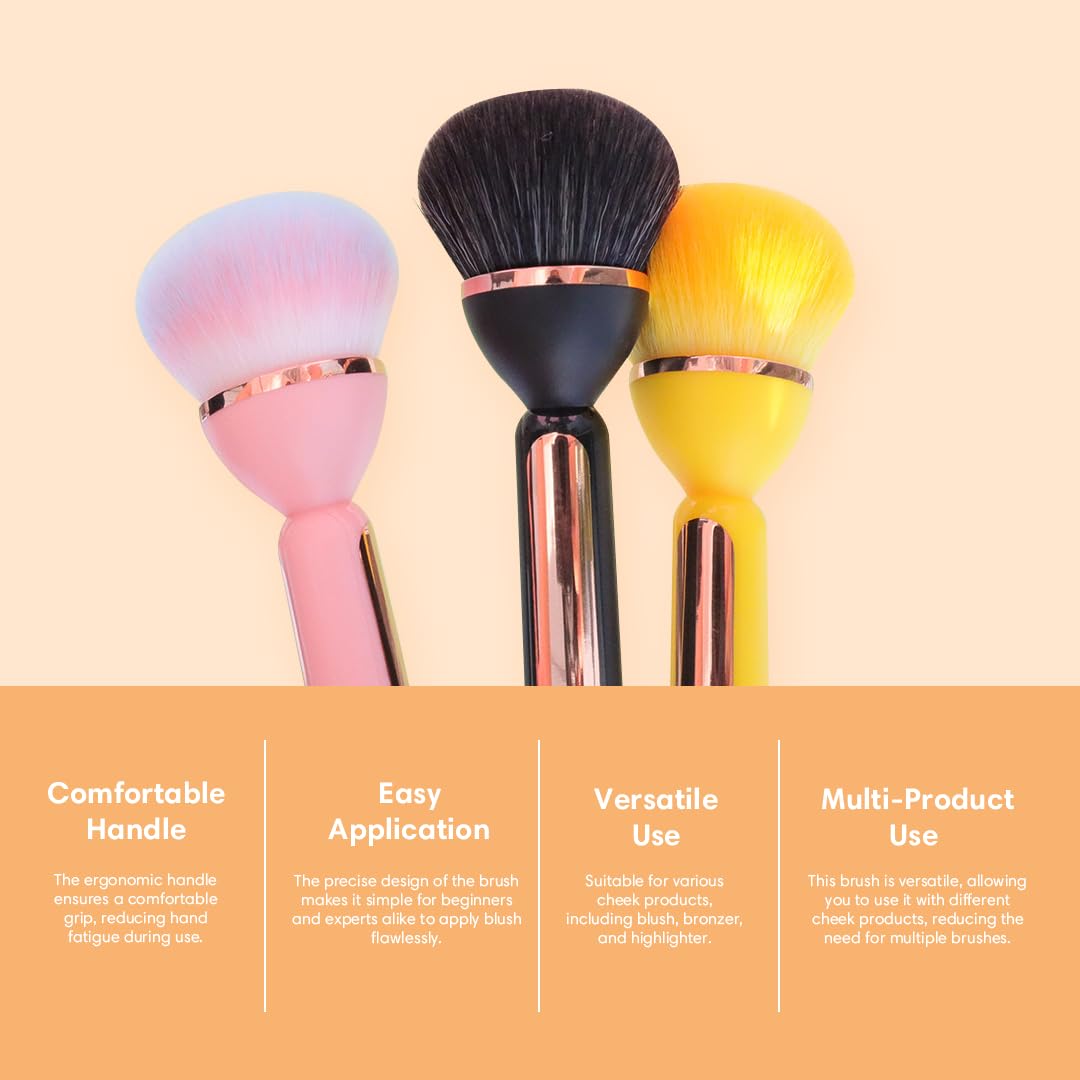 Gleva Professional Powder & Blush Cheek Brush - Multipurpose Travel Makeup Brush for Contouring, Highlighting, and Blending on Cheeks, Forehead, Jawline & Nose - Flawless Finish Cosmetic Brush for Women & Girls (Black) | Perfect for Everyday Makeup, Travel, and Professional Makeup Kits