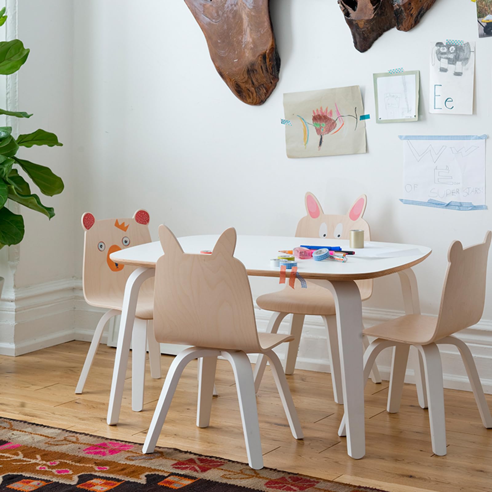 Kids Play Chairs - Adorable Bear Design - Natural Birch Wood - Set of 2 - Perfect for Children's Room, Playroom or Nursery Decor