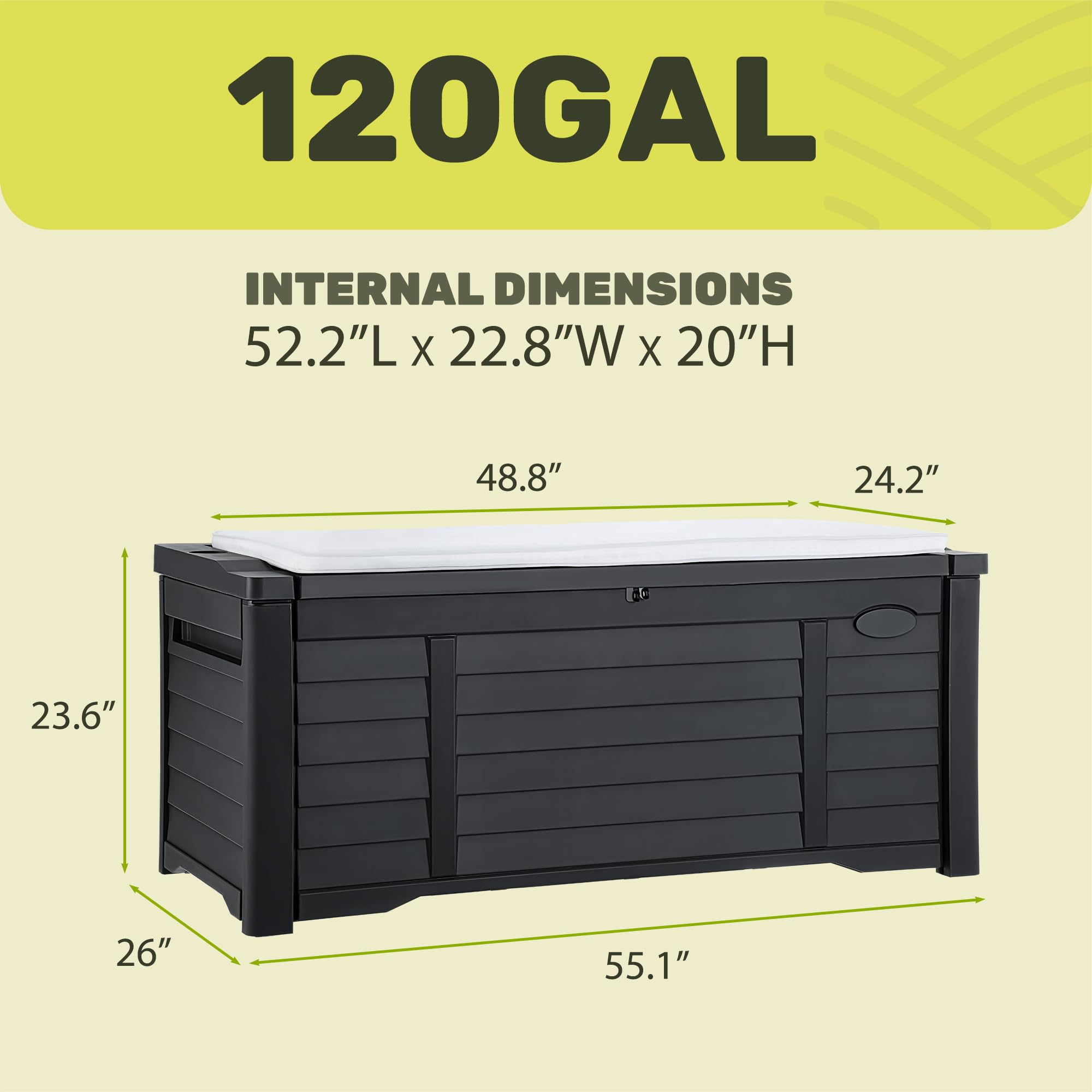 YITAHOME 120 Gallon Large Outdoor Storage Deck Box with Waterproof Cushion & Lockable Lid - Patio Furniture for Pool Supplies, Garden Tools, Cushion Storage - Durable Resin Material in Black - Perfect for Backyard, Deck, and Poolside Organization