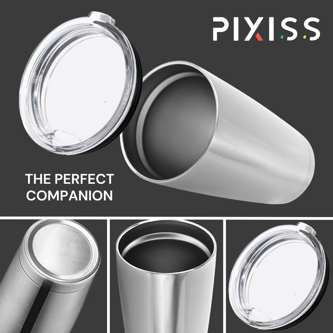 Pixiss 25-Pack Double Wall Insulated Stainless Steel Tumbler Cups 20oz - Hot & Cold Reusable Drinkware with Lids - Perfect for DIY Tumbler Painting, Glitter, Vinyl Crafts, Parties, Coffee Shops, and Office Use