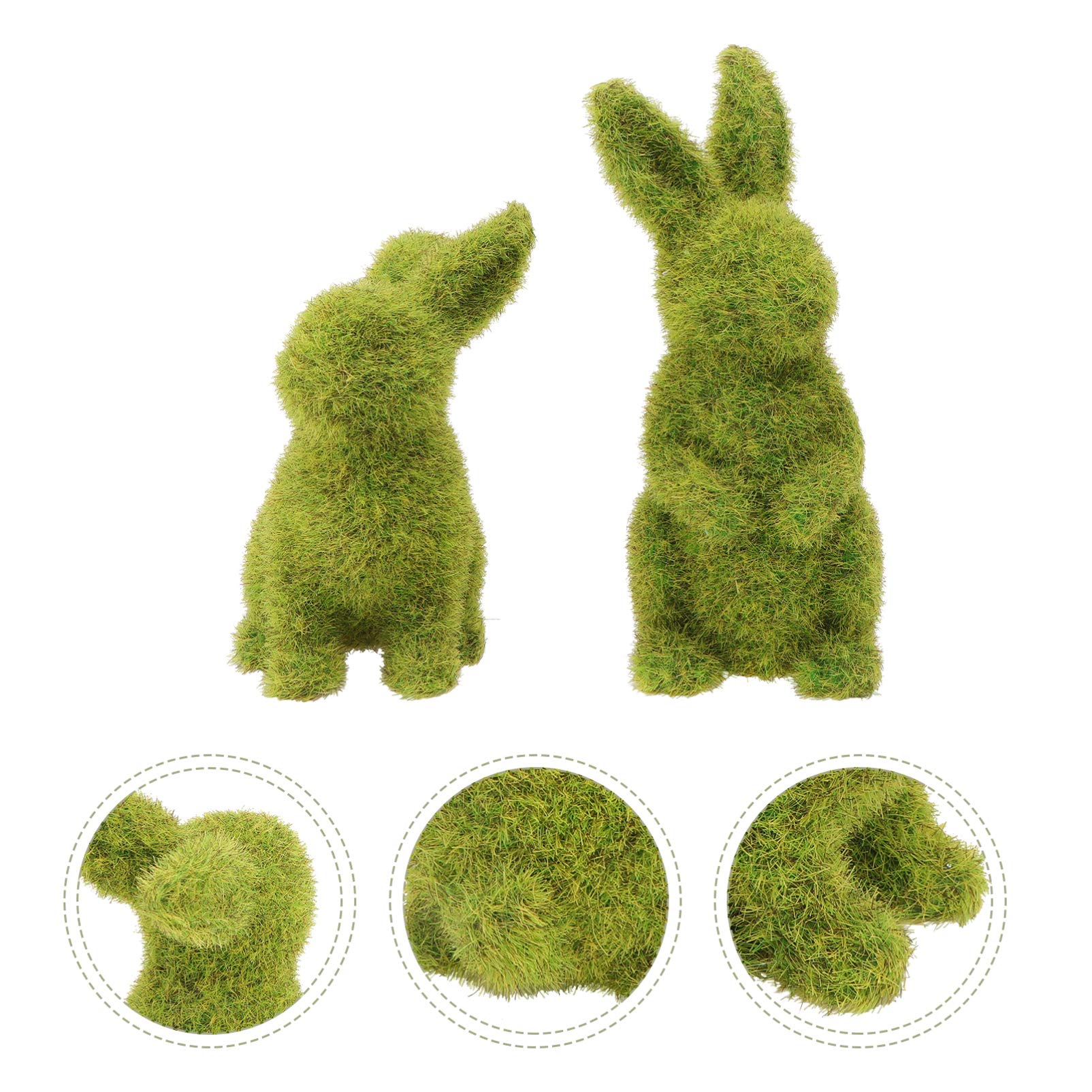 Happyyami Flocking Rabbit Decorations 2pcs - Moss Bunny Easter Garden Ornaments for Spring Home Decor, Easter Basket Fillers, and Outdoor Garden Decorations