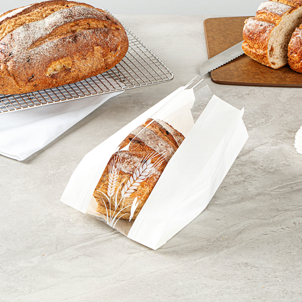 Premium White Paper Bread Bags - Micro Perforated, Greaseproof, Wheat Pattern (6