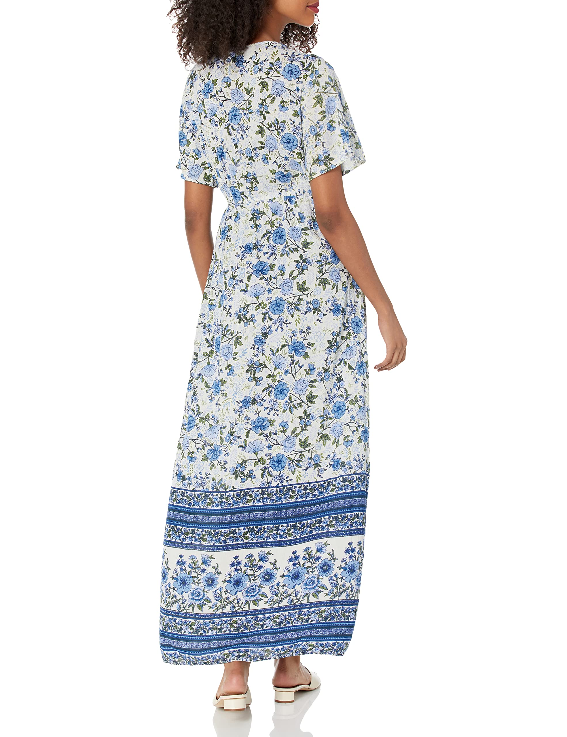 Angie Women's Short Sleeve Faux Wrap Maxi Dress - Flowy Summer Beach Dress for Vacation, Date Night & Casual Wear
