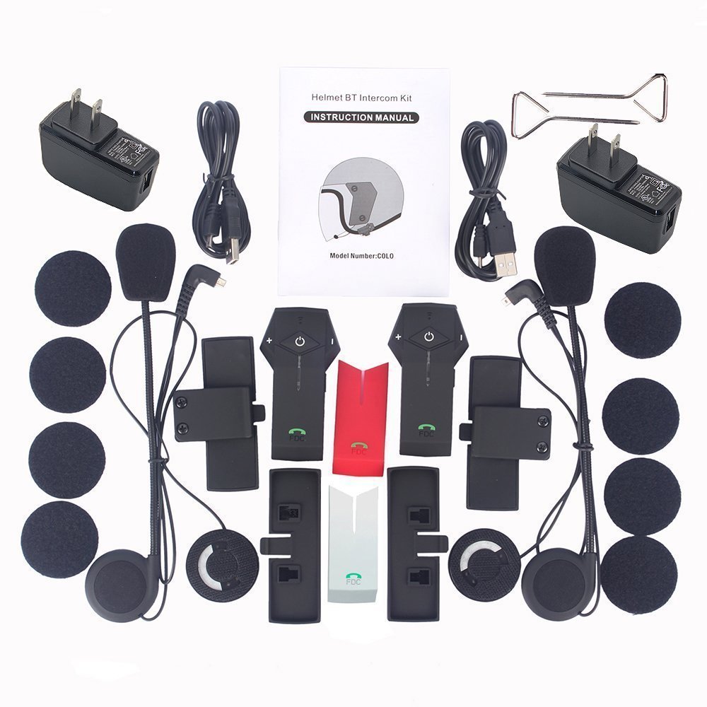 EuroFone Colo-RC Motorcycle Helmet Intercom - 1000M Range IP65 Waterproof Bluetooth Communication System with DSP & CVC Noise Cancellation, FM Radio - 2 Pack for Group Riding and Adventure Tours