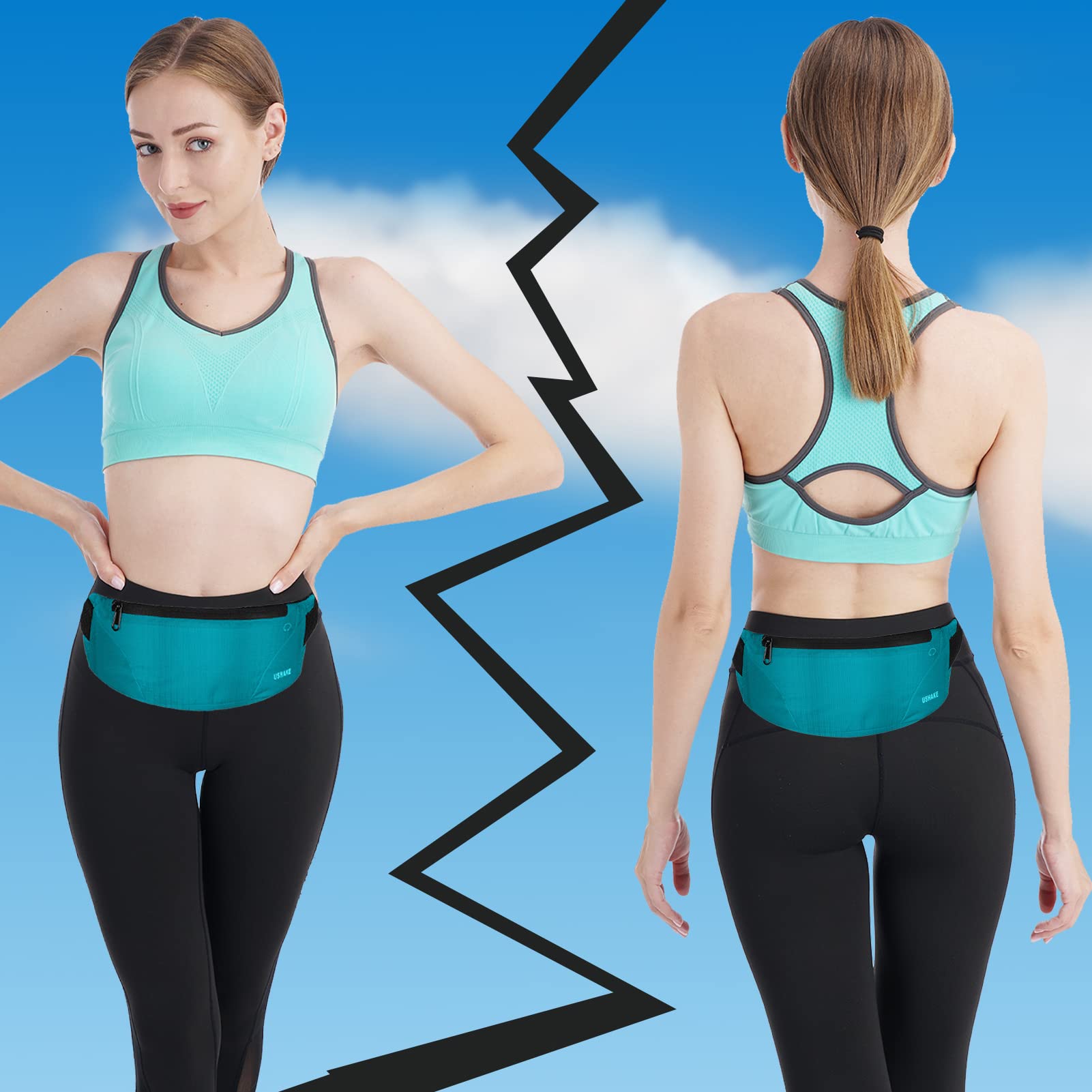 USHAKE Running Belt for Men & Women - Ultra Light Bounce Free Waist Pack with Phone Pocket for iPhone Samsung LG - Perfect for Gym, Marathon, Hiking & Outdoor Activities (Mint Blue)