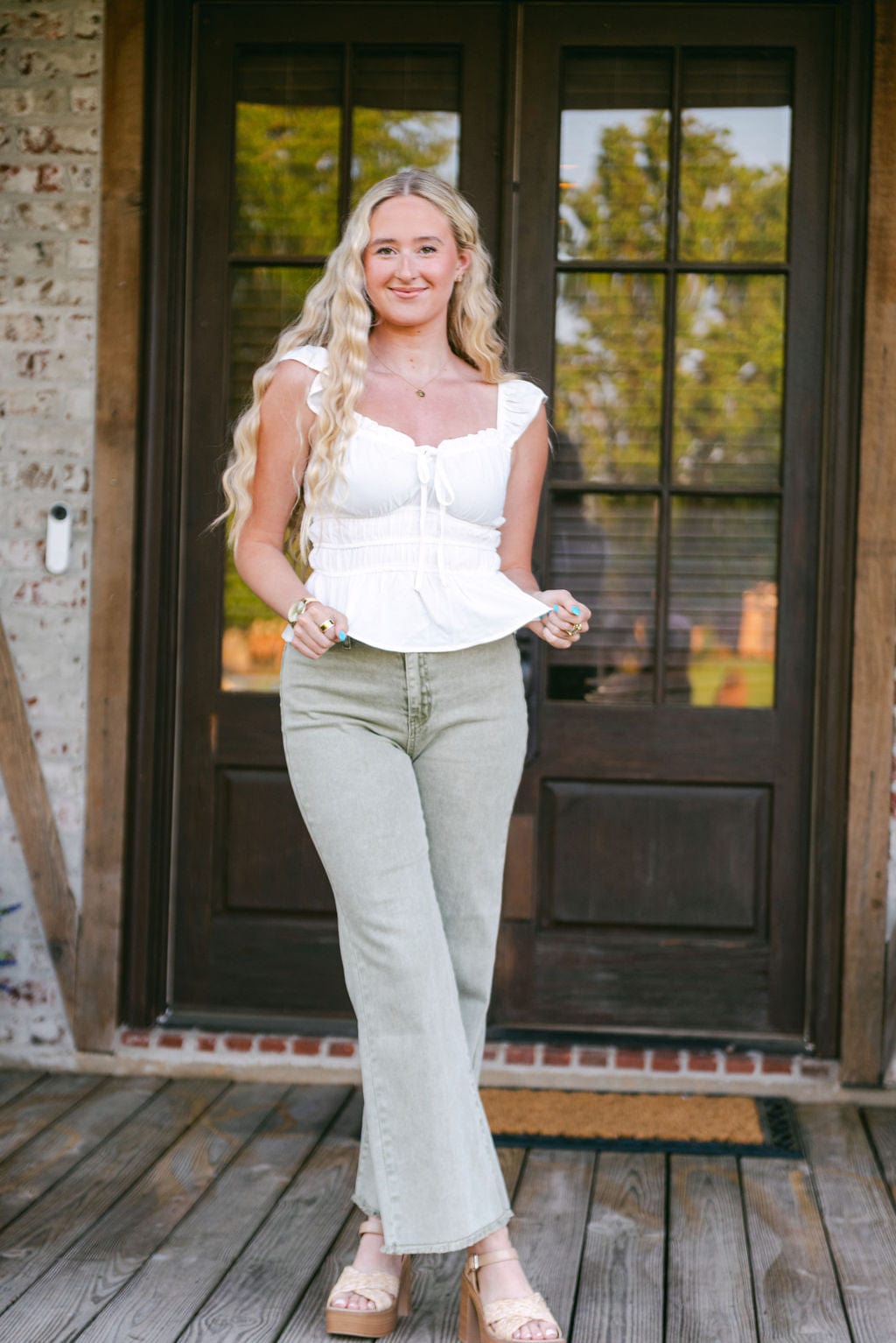 Elegant White Ruffle Trim Tie Front Blouse for Women | Chic Summer Tops for Casual Outings & Date Nights