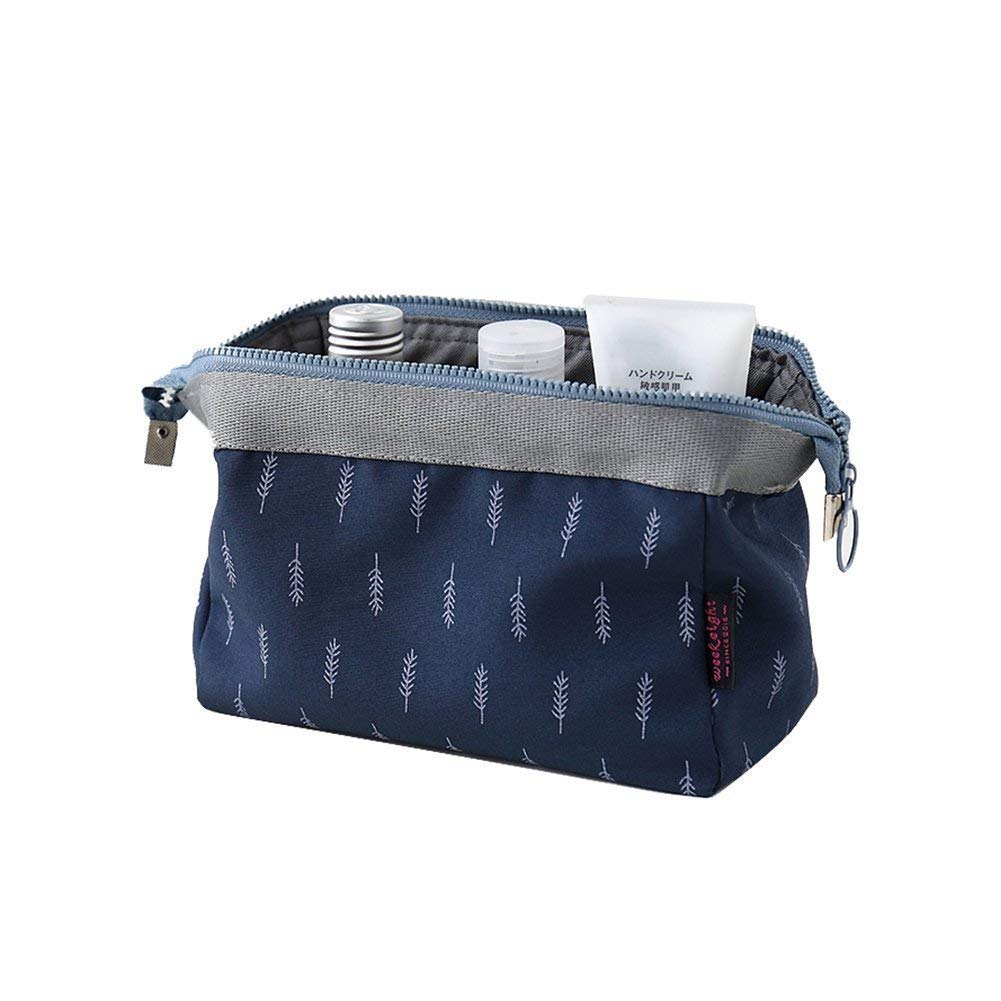 Favria Lightweight Waterproof Wrinkle-Resistant Washable Nylon Cosmetic Bag for Women - Travel Makeup Organizer Pouch, Blue Leaf - Perfect for Travel, Gym, and Everyday Use