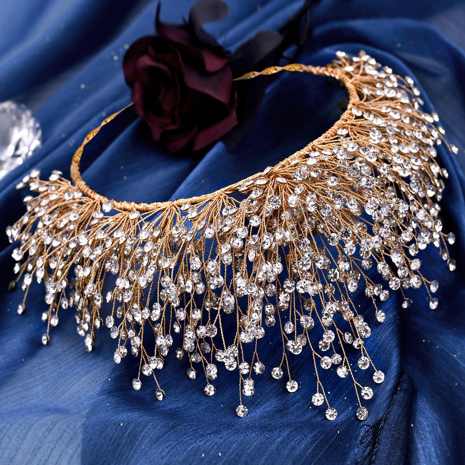TRiXY Crystal Bridal Wedding Tiara Crown - Elegant Queen Headpiece for Brides, Birthday Parties & Pageants | Golden Single Crown Hair Accessory (HP193) | Perfect for Weddings, Prom, Quinceañera & Special Occasions
