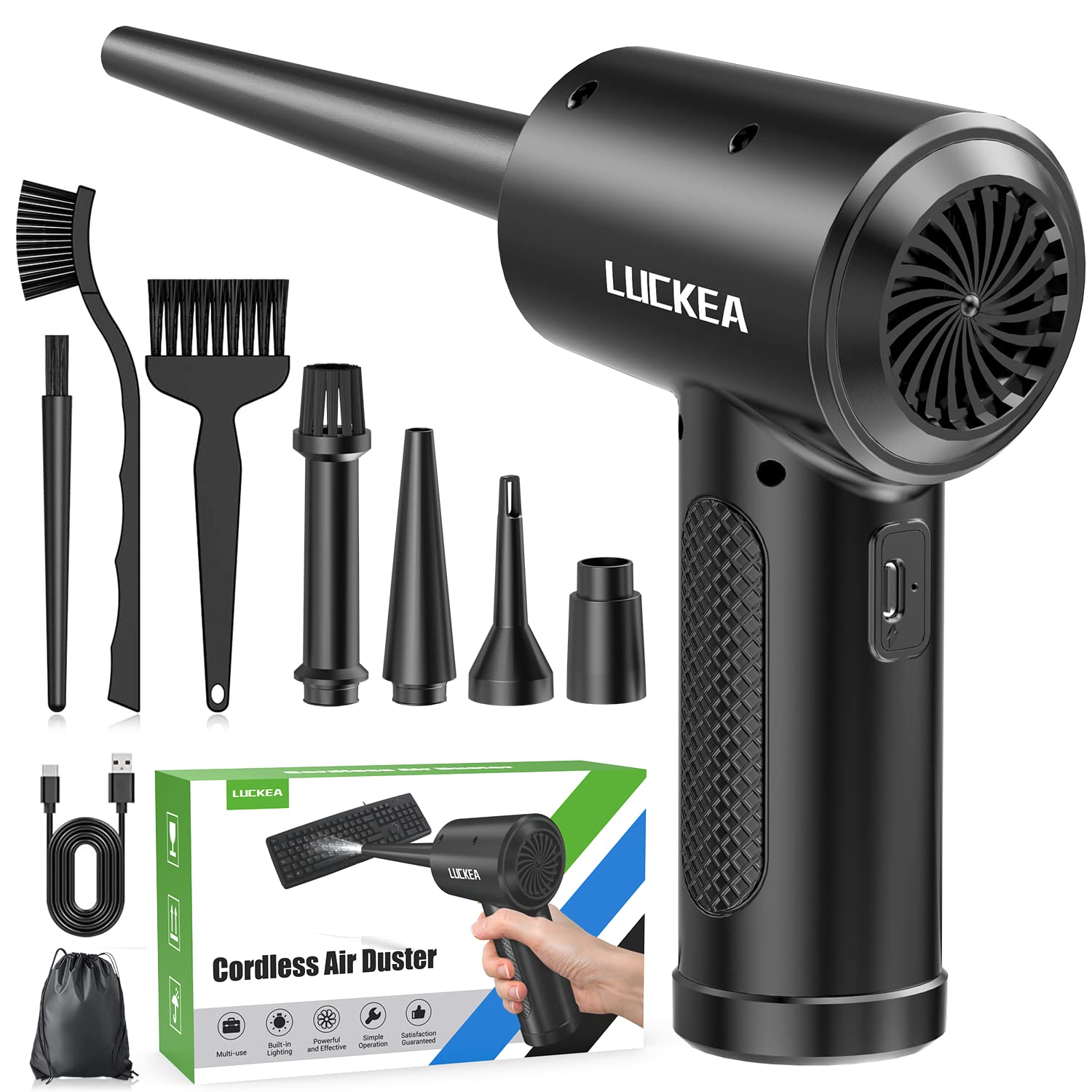 6000mAh Rechargeable Air Duster - 3-Speed Cordless Compressed Air Blower for PC, Keyboard, Electronics & Car Cleaning with LED Light | Dust Removal, Dry Air Blower for Computer, Laptop, Camera & Office Use