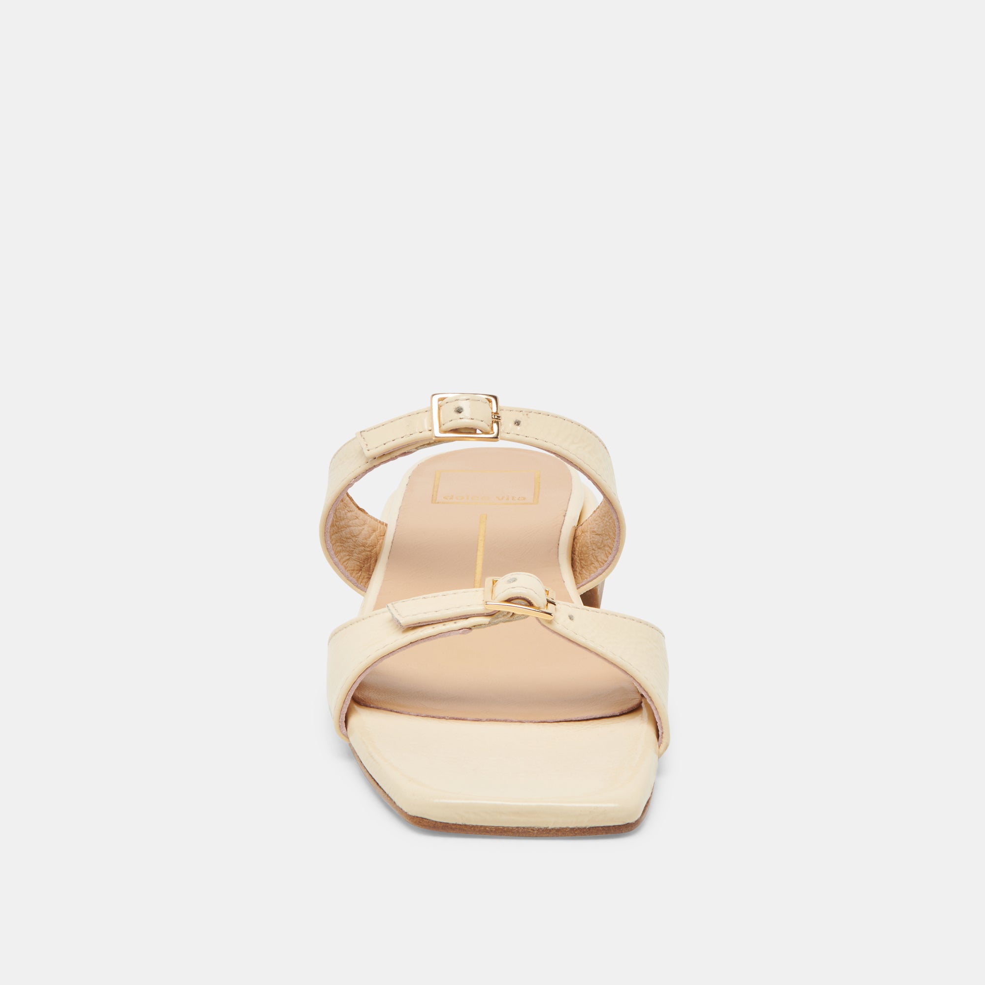 LAVERN Women's Sandals - Light Yellow Crinkle Patent Leather Summer Slide Sandals for Beach, Pool, and Casual Outings