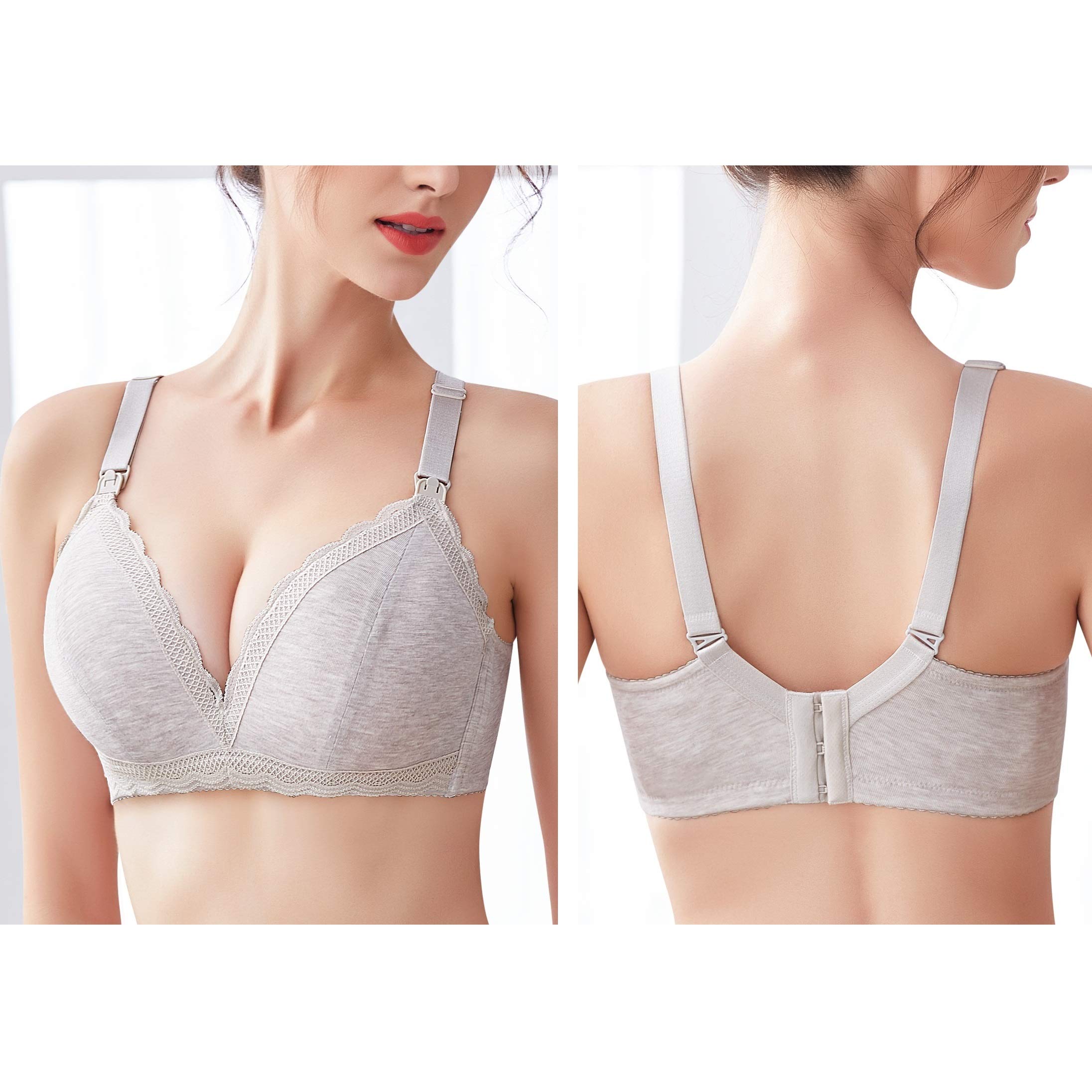 Wireless Lace Nursing Bra - Lightly Padded Open Front Cotton Bra for Breastfeeding Moms | Comfortable Maternity & Nursing Wear for Daytime & Night Use