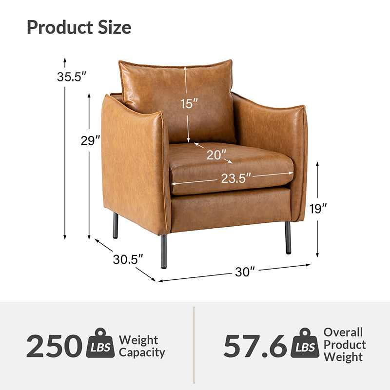 Felix Faux Leather Armchair - Modern PU Leather Accent Chair for Living Room, Office & Lounge - Comfortable Mid-Century Style Seating for Home Decor