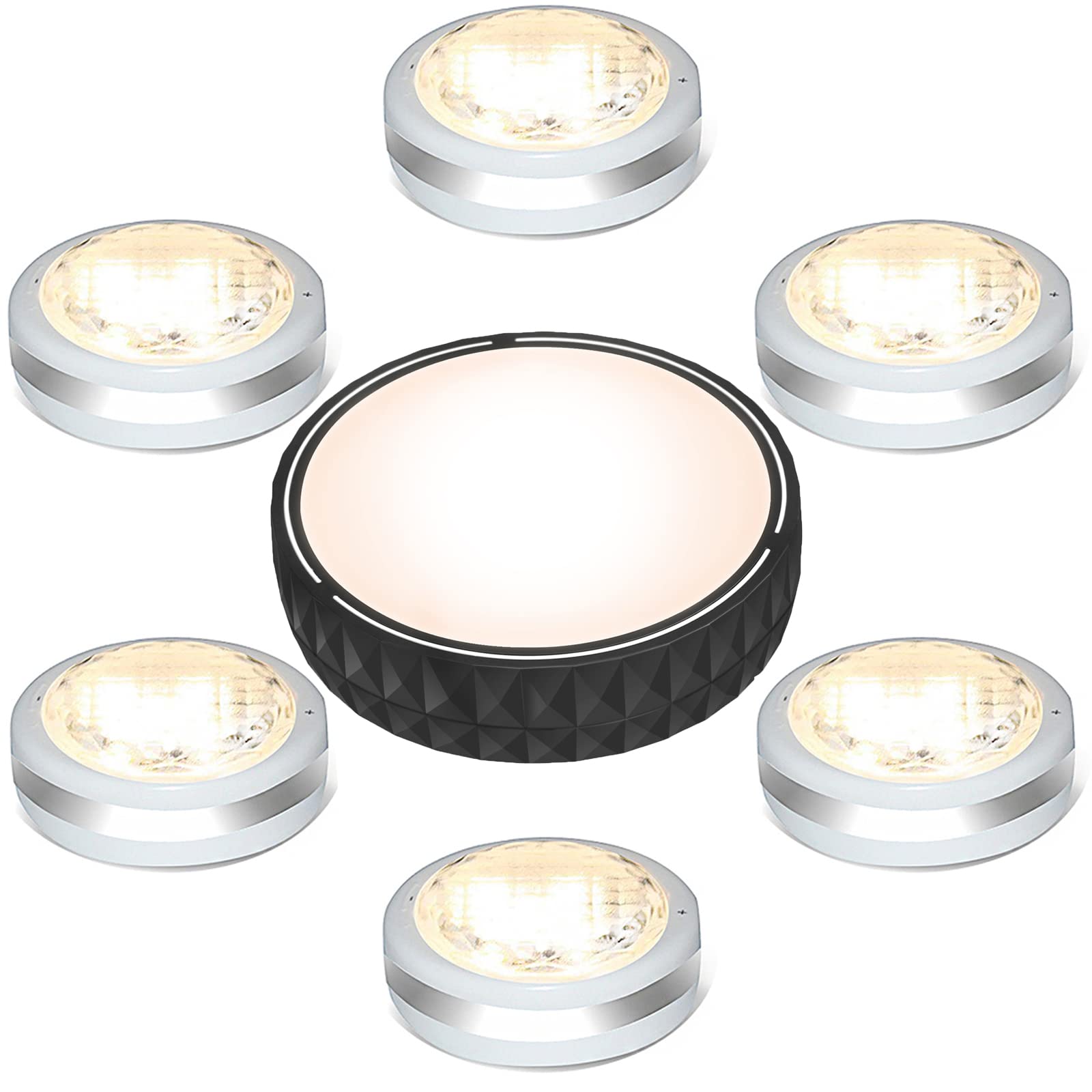 Starxing 5-Inch LED Ceiling Light & 6-Pack Under Cabinet Lights - Battery Operated, Wireless, Dimmable - Perfect for Kitchen, Closet, Stairway, and Bedroom Lighting