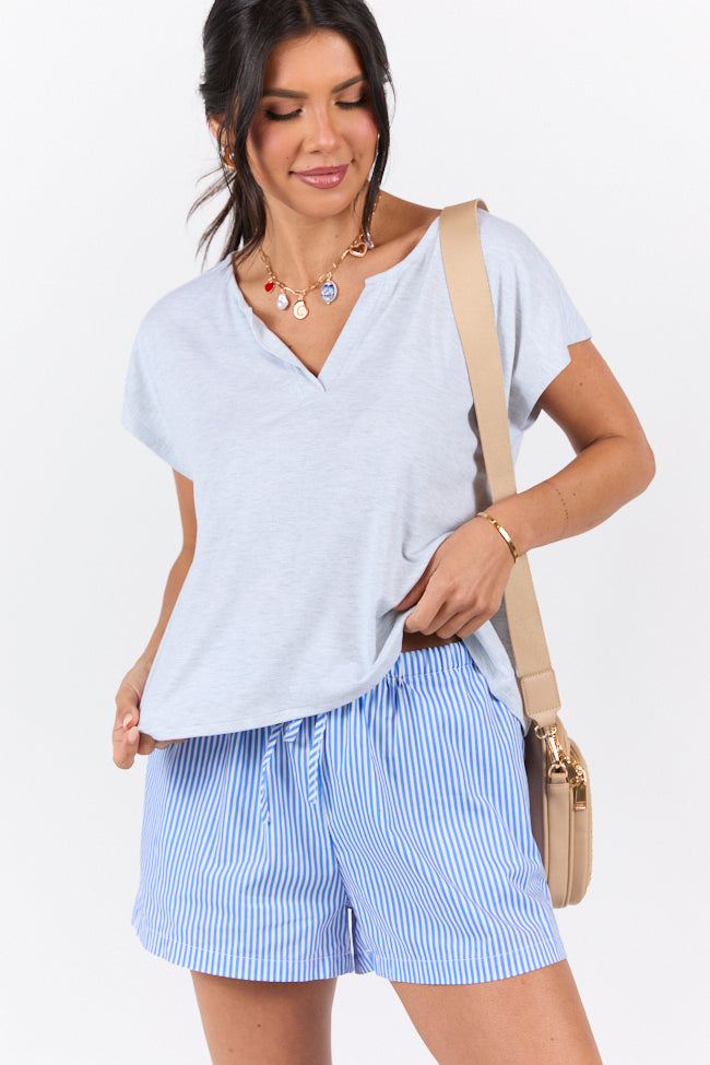 Let's Go Grey Notched Neck Knit Tee - Women's Casual Crewneck T-Shirt | Soft Cotton Blend Top for Everyday Wear | Perfect for Work, Weekend & Layering