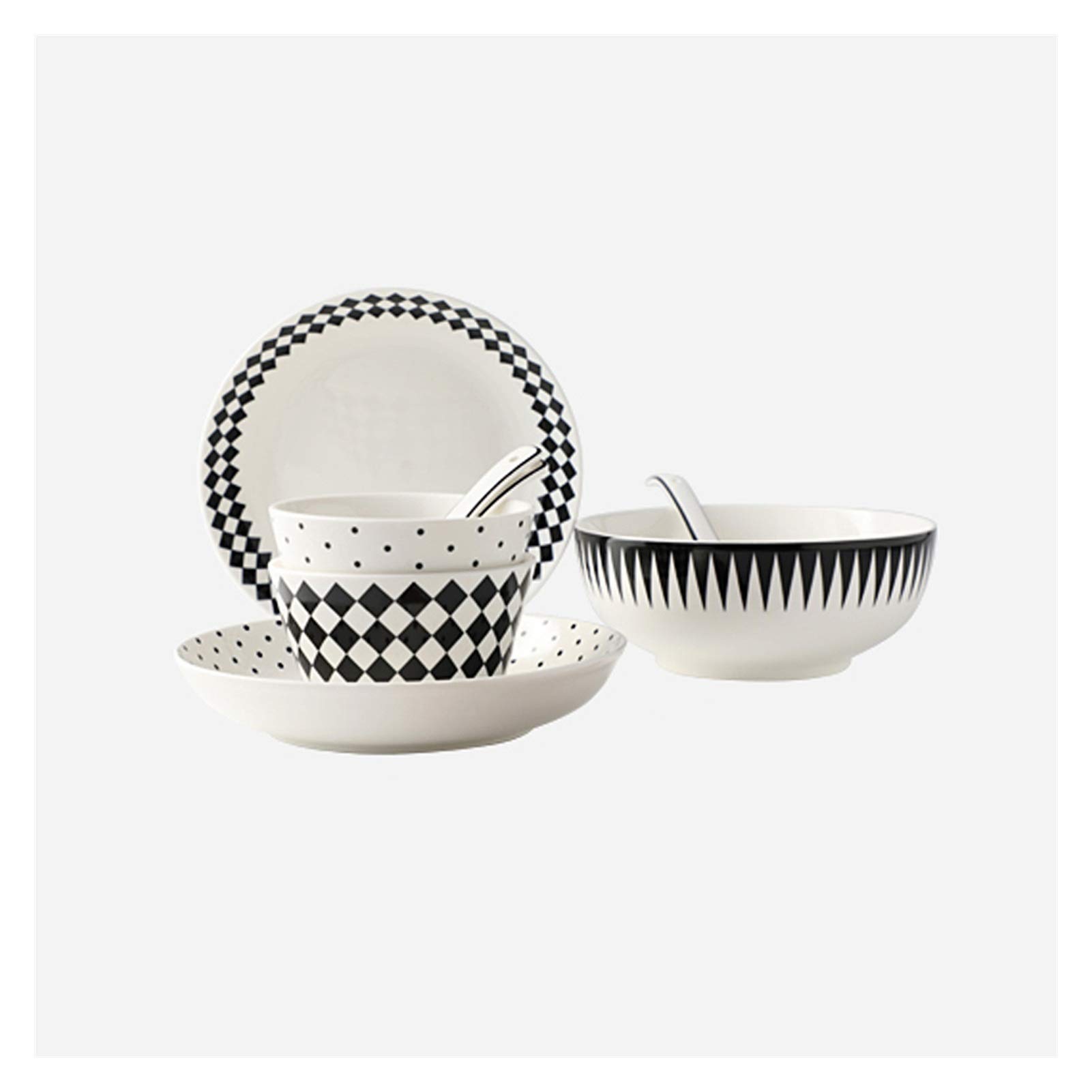 10-Piece Ceramic Dinner Plate Set with Geometric Pattern - Includes Plates, Bowls & Snack Dishes for 2 - Elegant Dinnerware & Serveware for Home Dining, Parties & Gifts (Color: B)